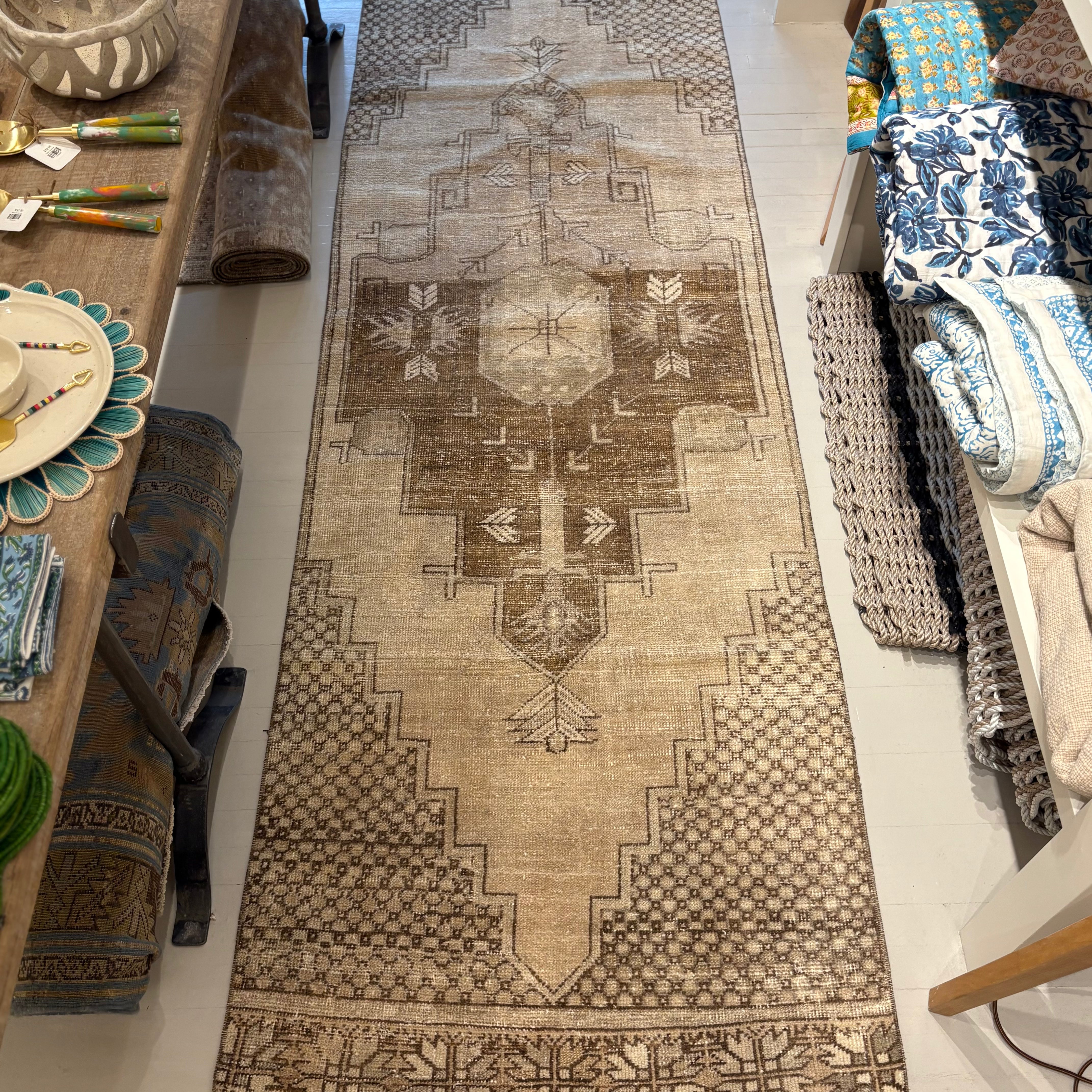 Vintage Neutral Beige / Brown / Cream Oushak Runner