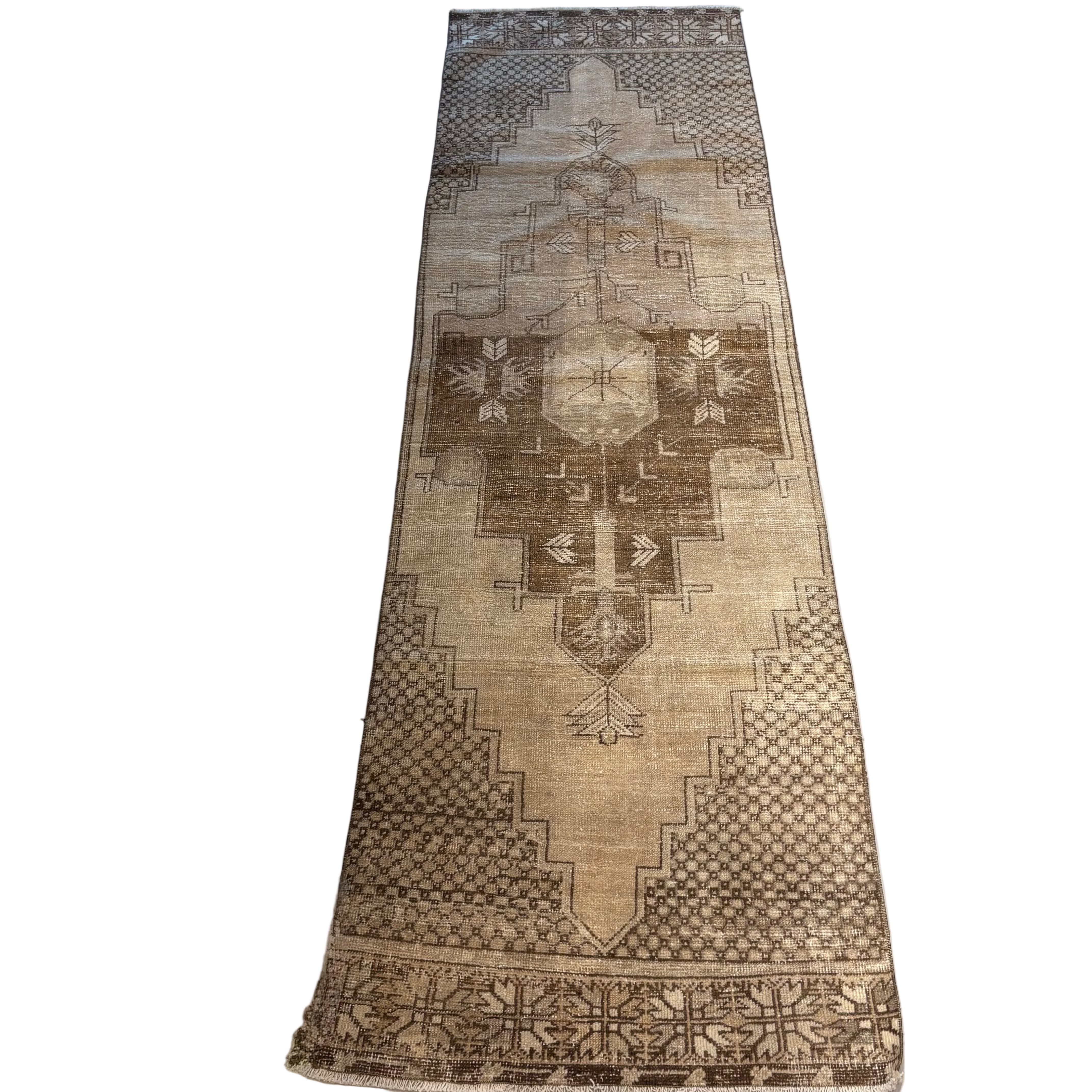 Vintage Neutral Beige / Brown / Cream Oushak Runner