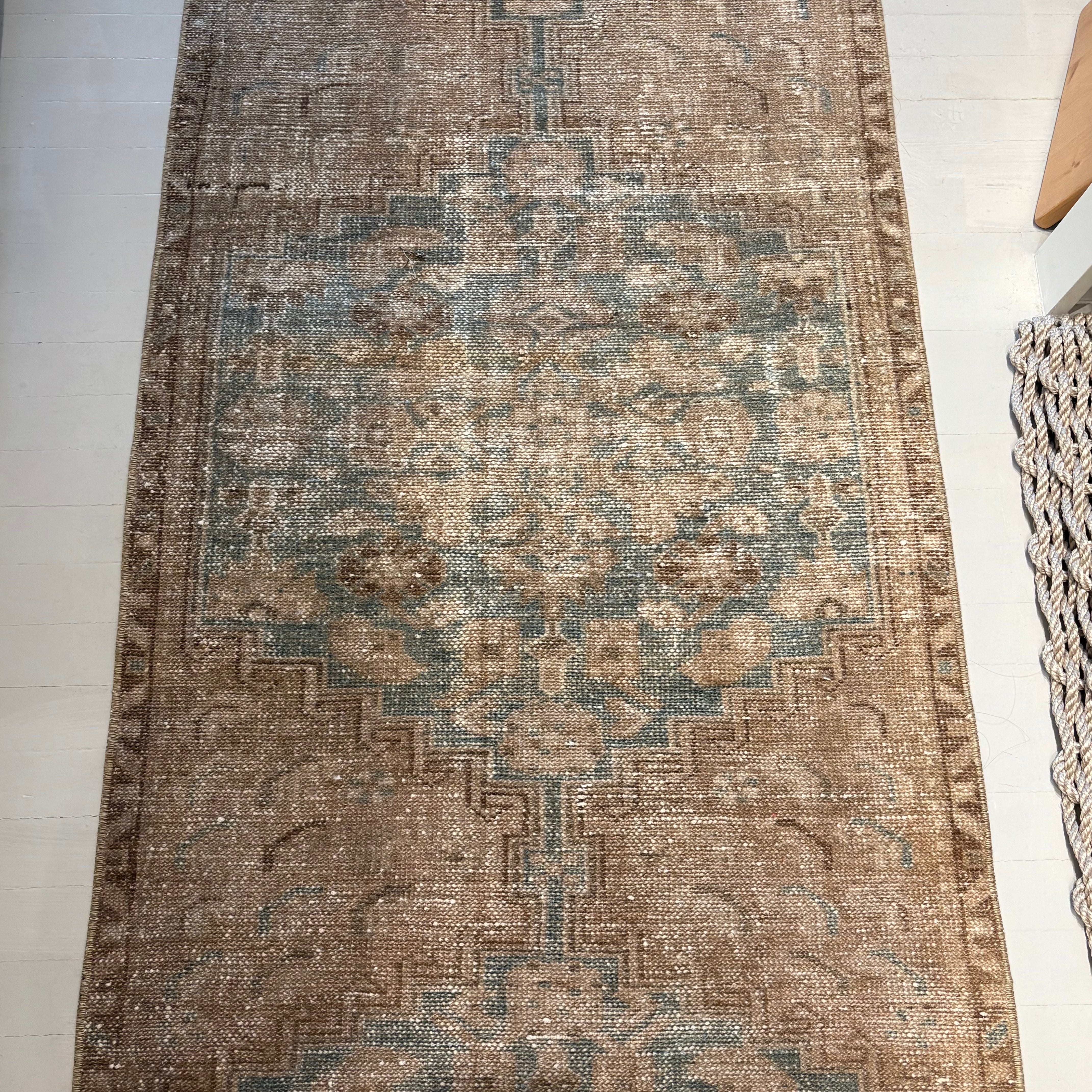 Vintage Brown / Blue / Beige Oushak Runner