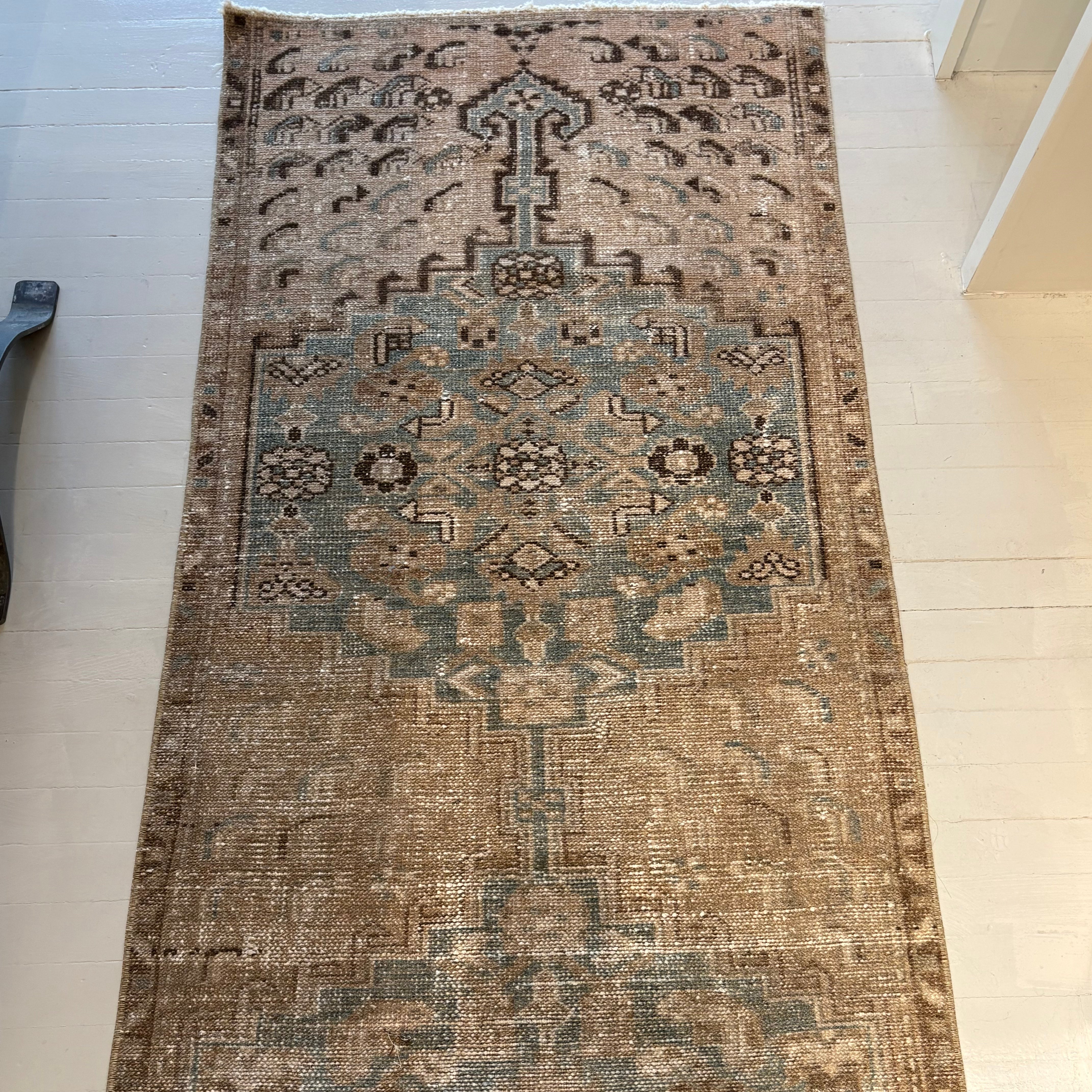 Vintage Brown / Blue / Beige Oushak Runner