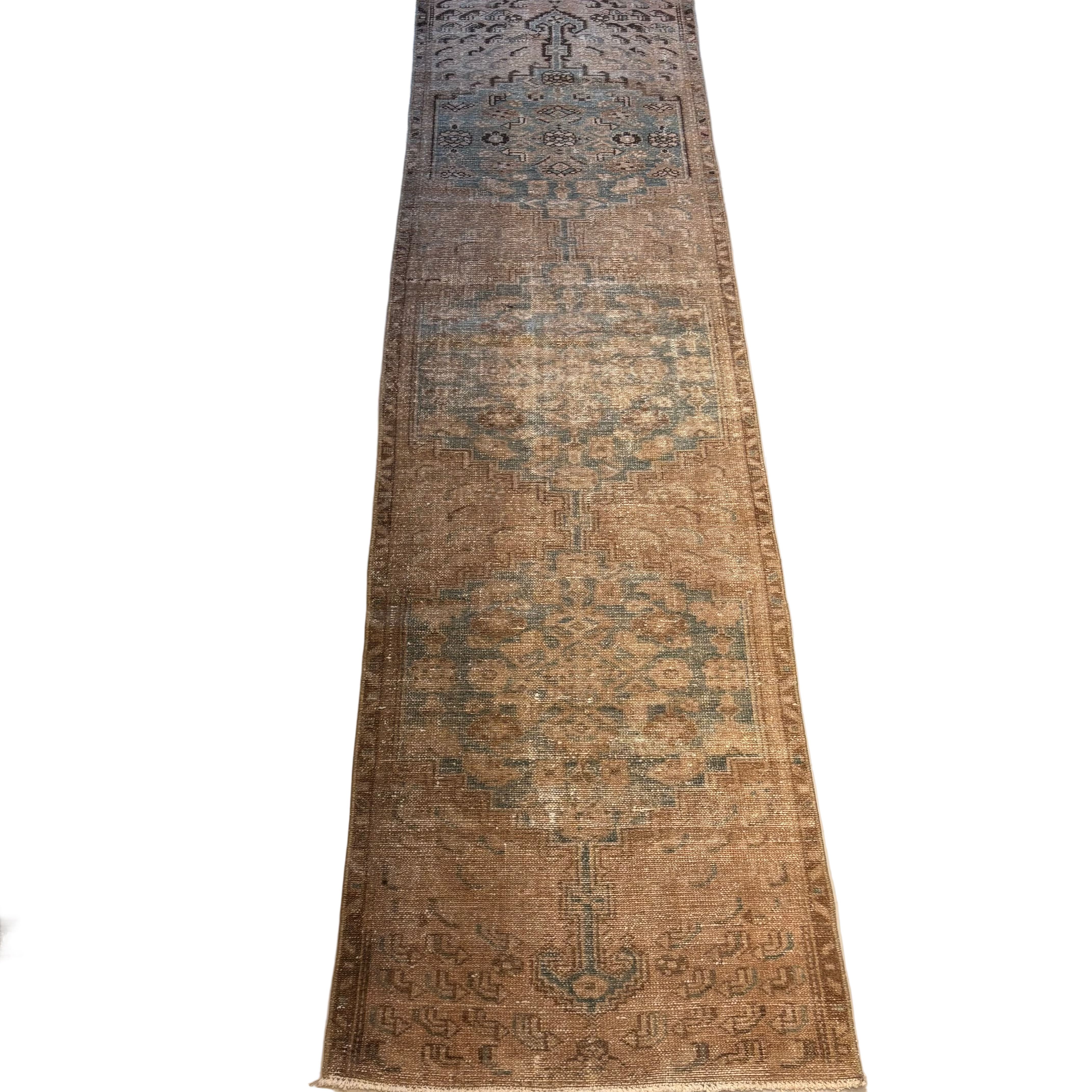 Vintage Brown / Blue / Beige Oushak Runner