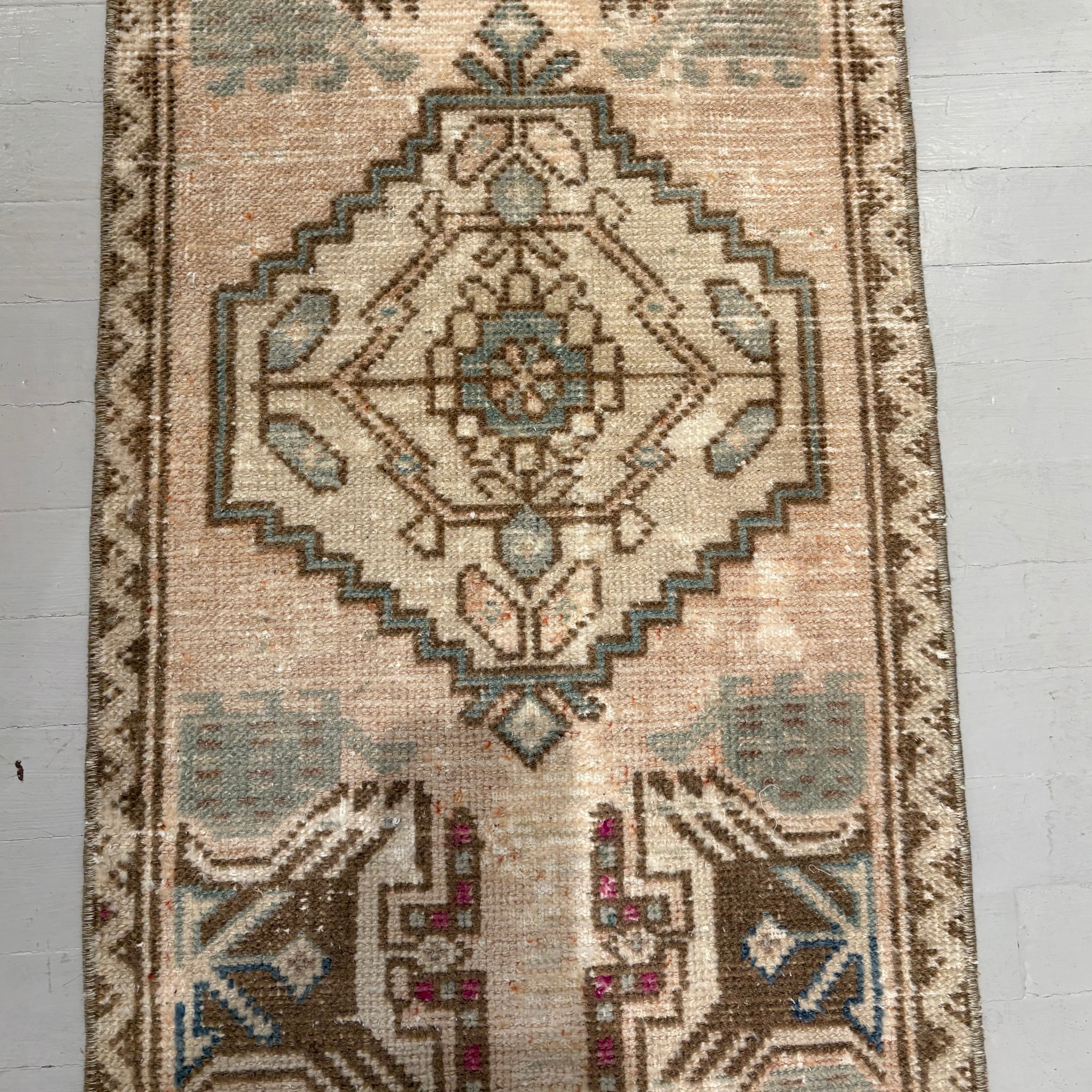 Vintage Neutrals with Blue and Brown Oushak Mini Rug