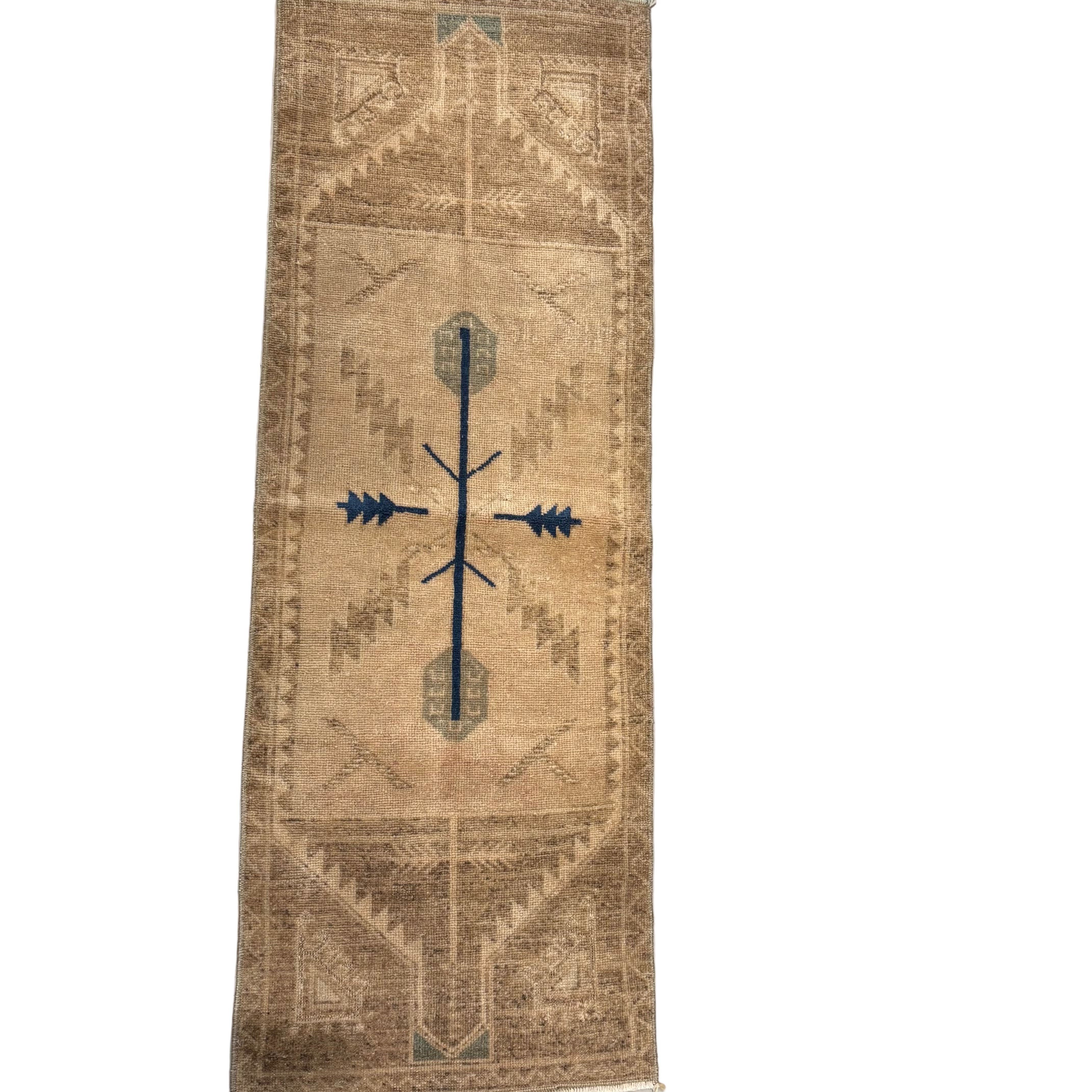 Vintage Beige with Blue Oushak Mini Rug