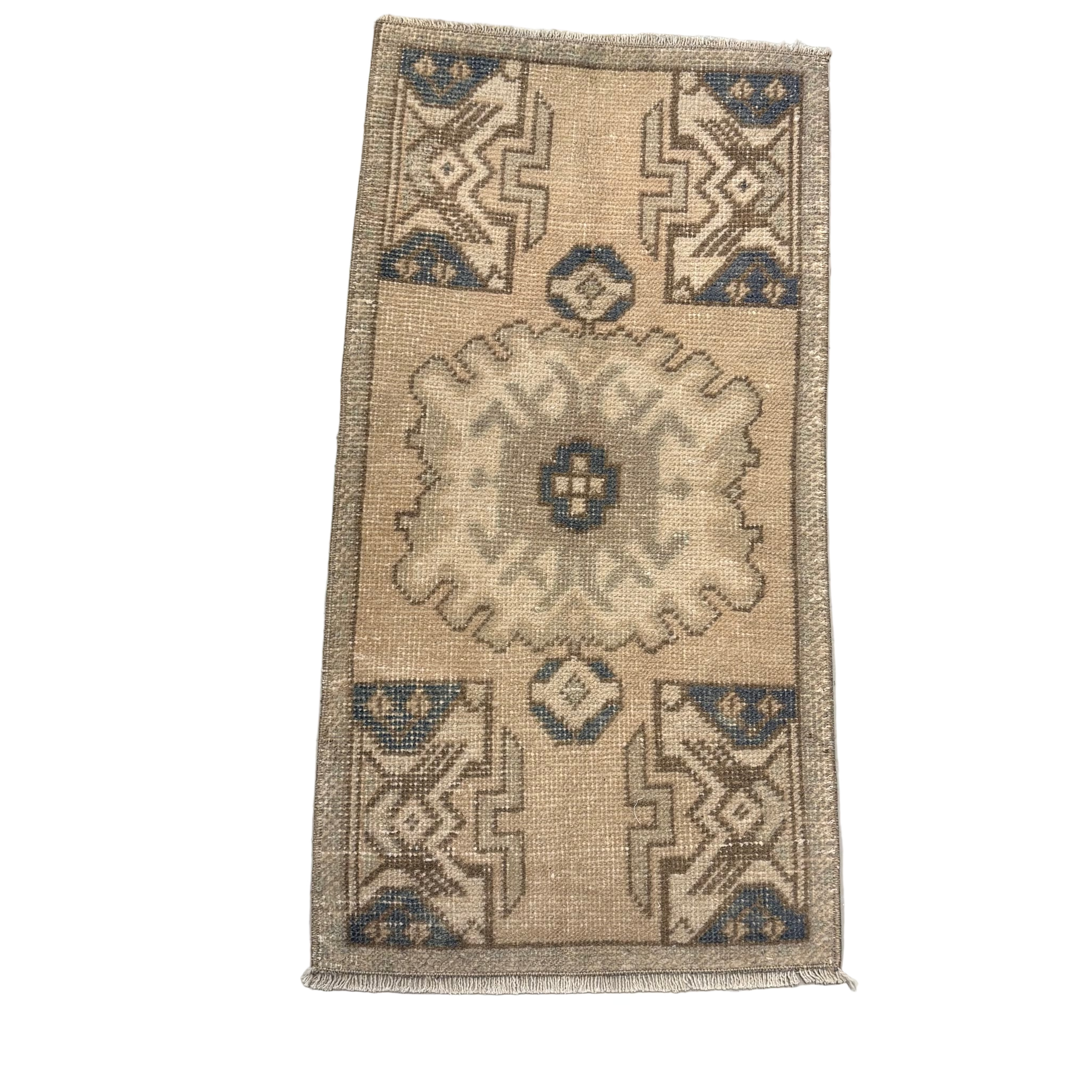 Vintage Neutrals with Beige and Brown Oushak Mini Rug