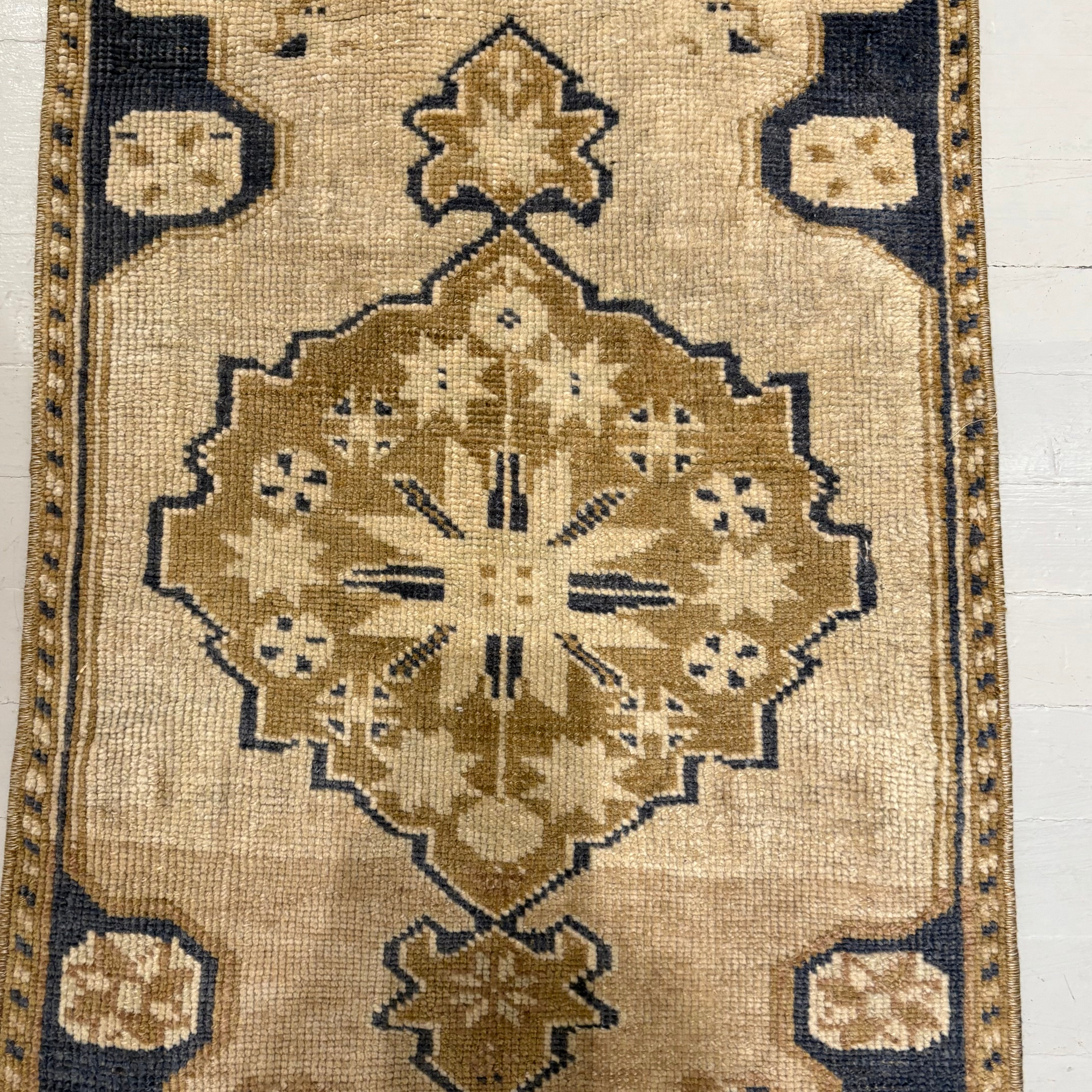 Vintage Neutrals with Beige and Blue Oushak Mini Rug