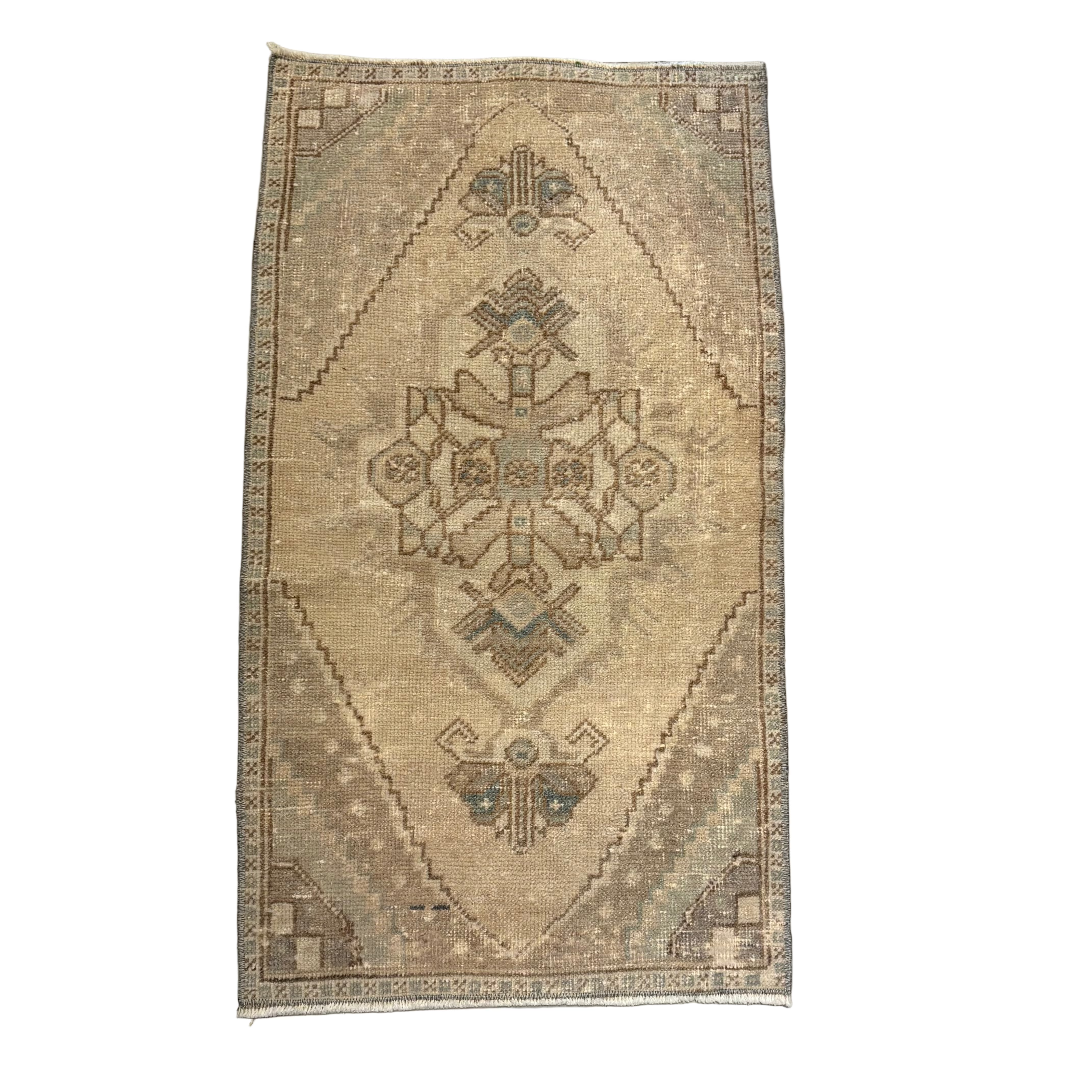 Vintage Light Beige Neutral Oushak Mini Rug