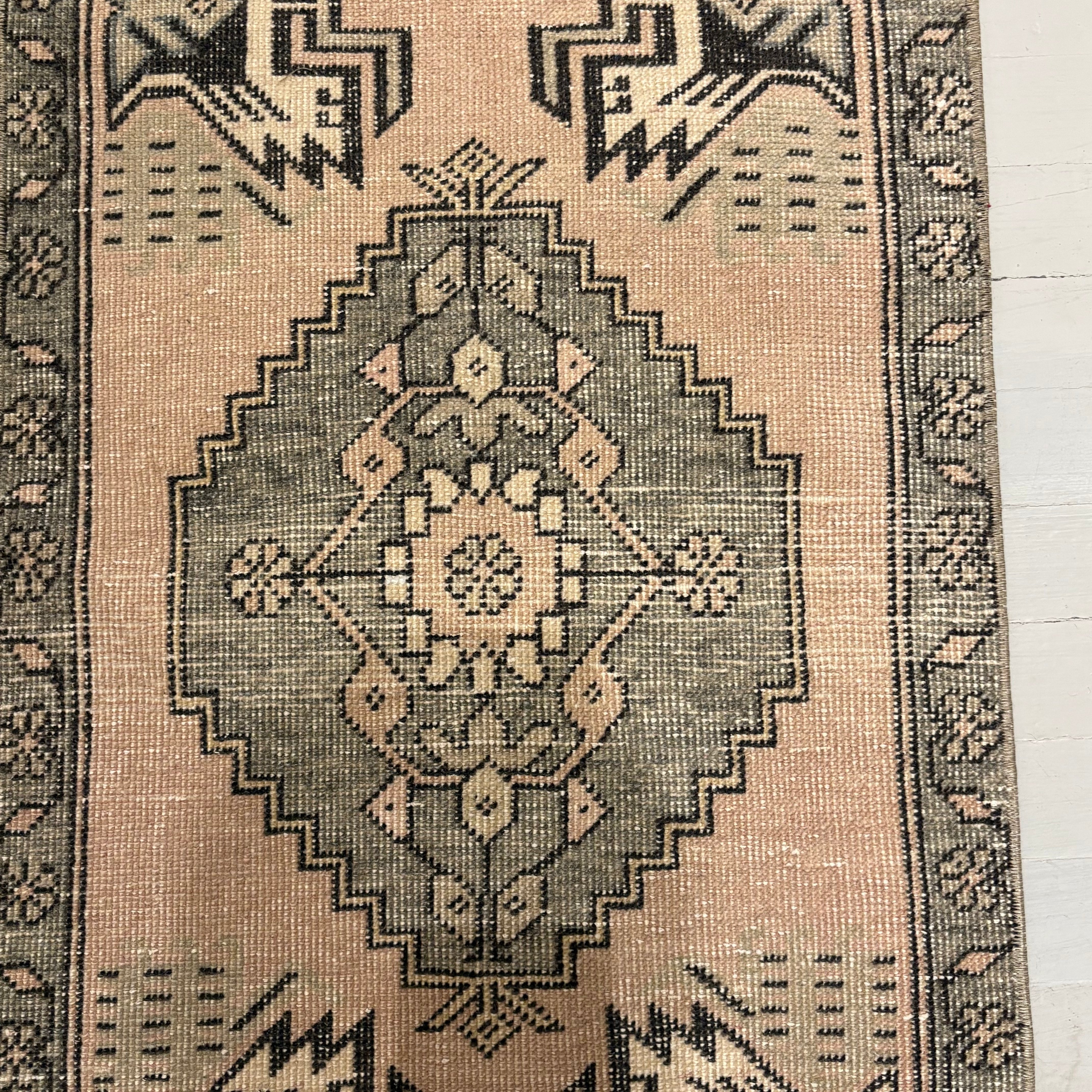 Vintage Light Beige Neutral with Grey Oushak Mini Rug