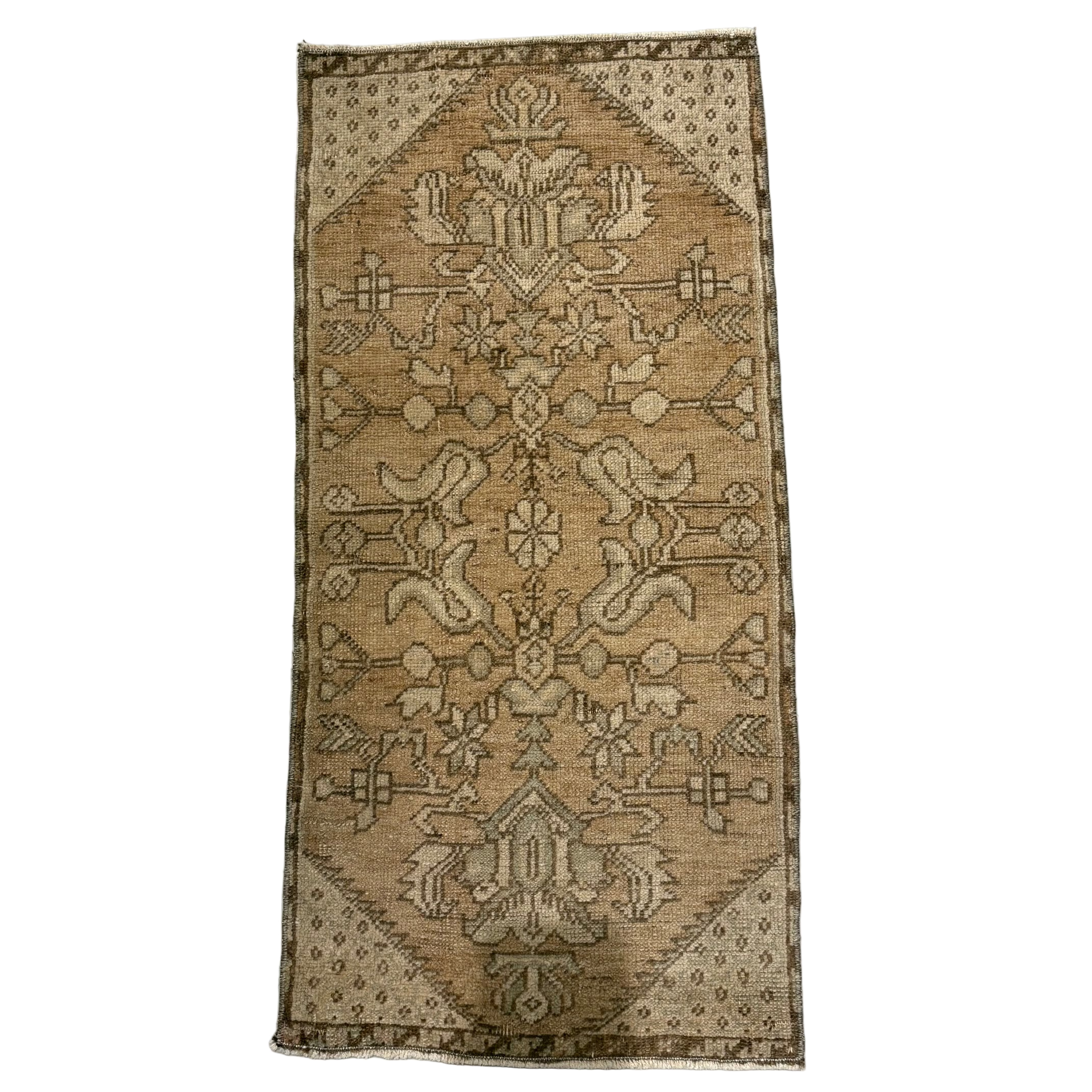 Vintage Light Beige and Cream Oushak Mini Rug