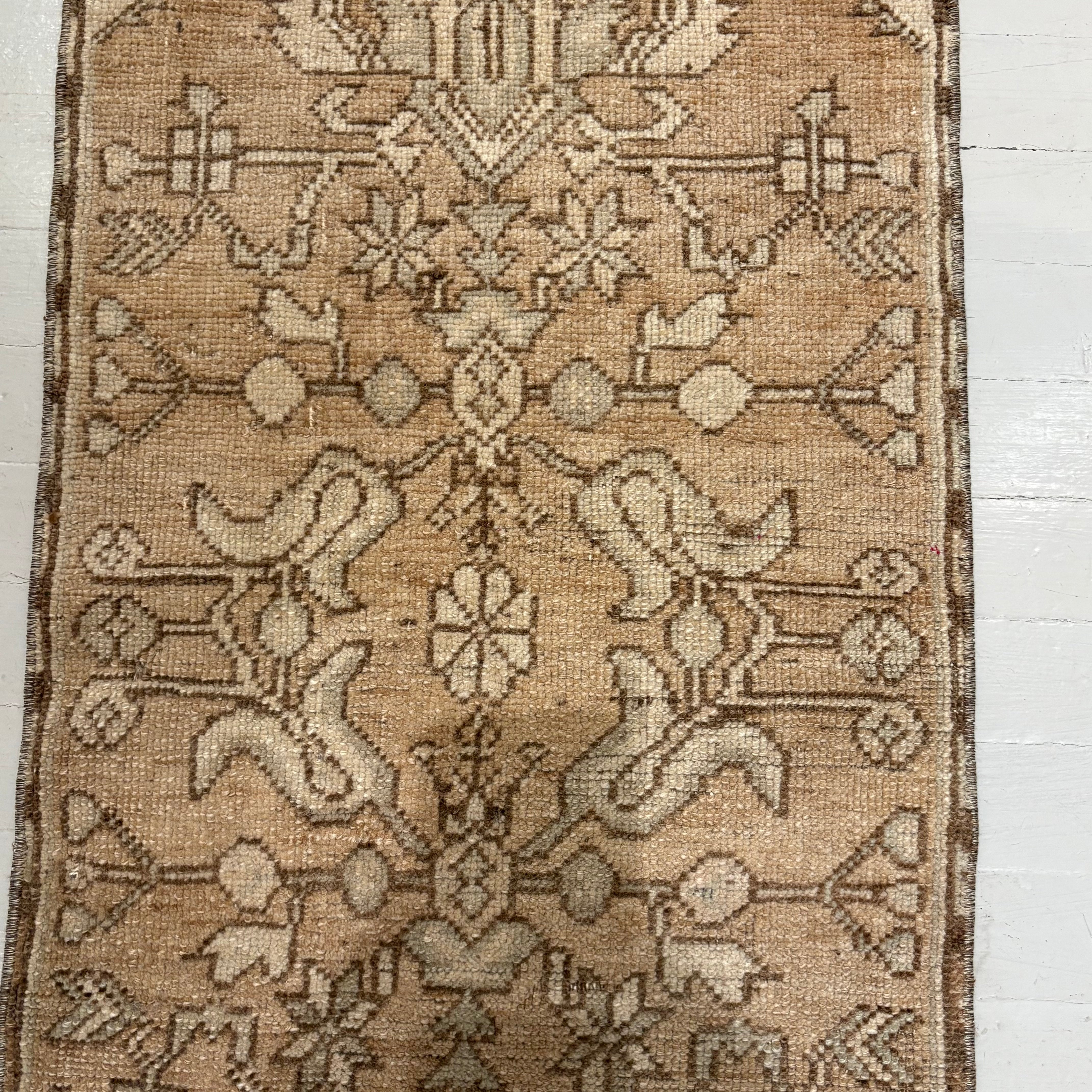 Vintage Light Beige and Cream Oushak Mini Rug