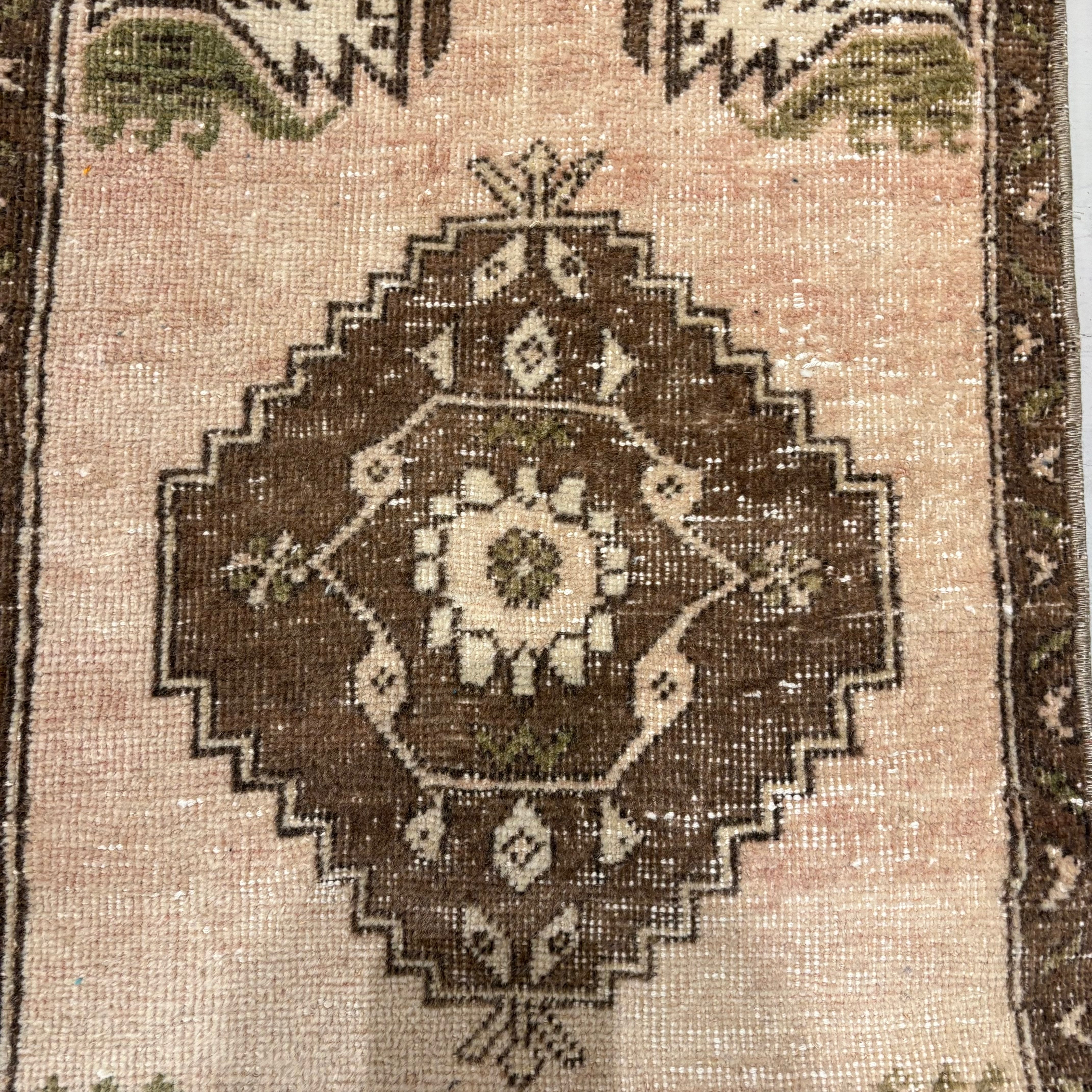 Vintage Beige / Brown / Green Oushak Mini Rug
