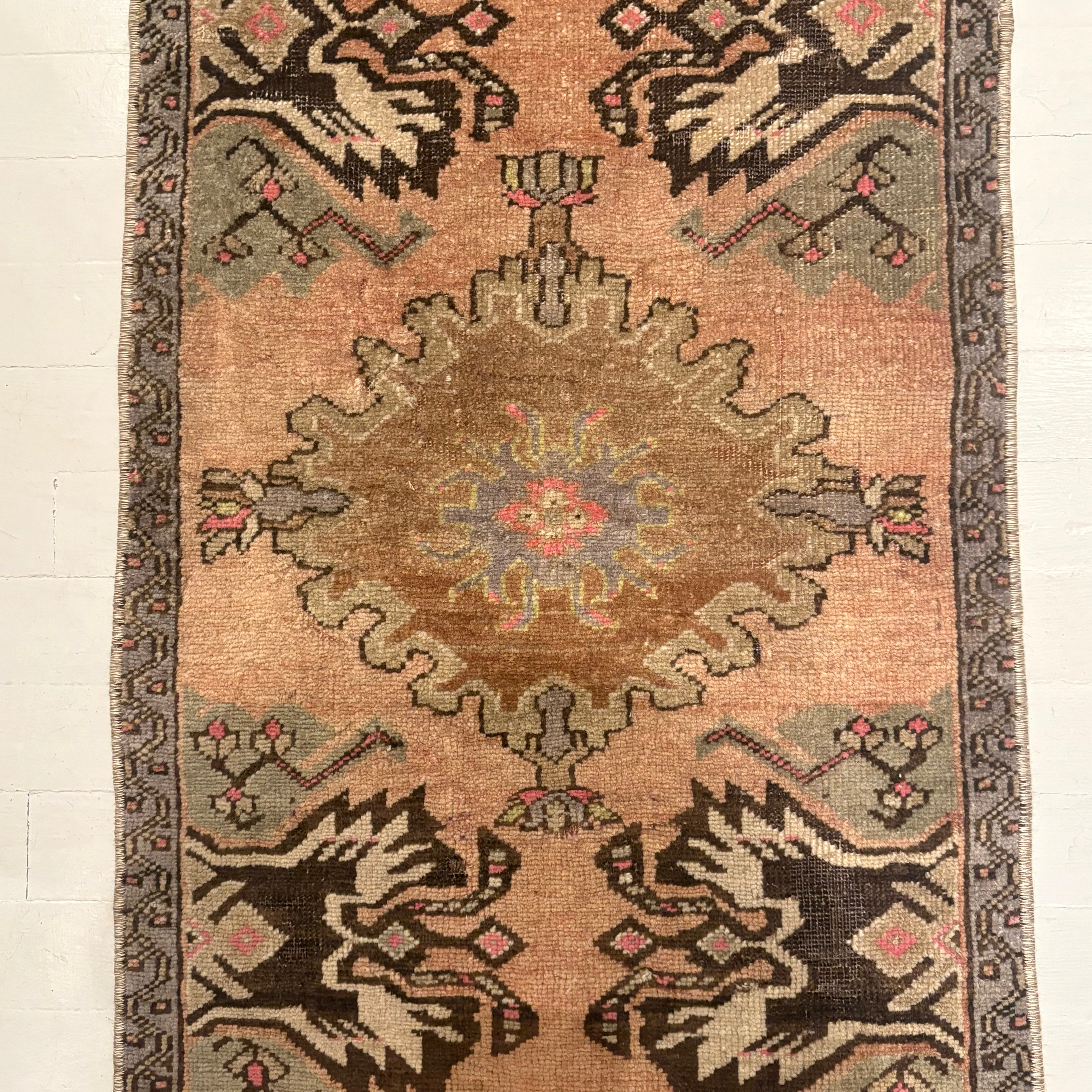 Vintage Mauve / Brown / Green Oushak Mini Rug