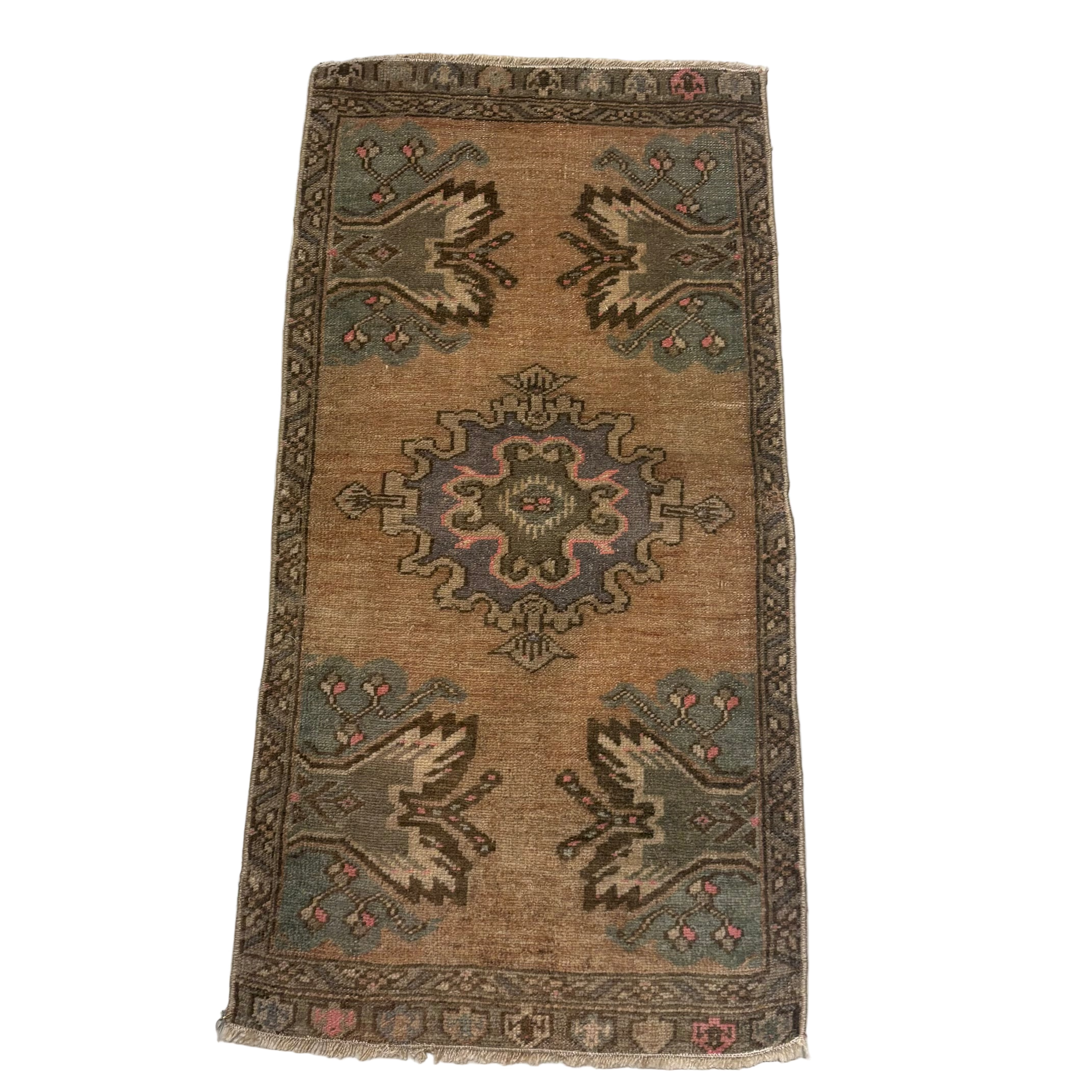 Vintage Brown / Green / Beige Oushak Mini Rug
