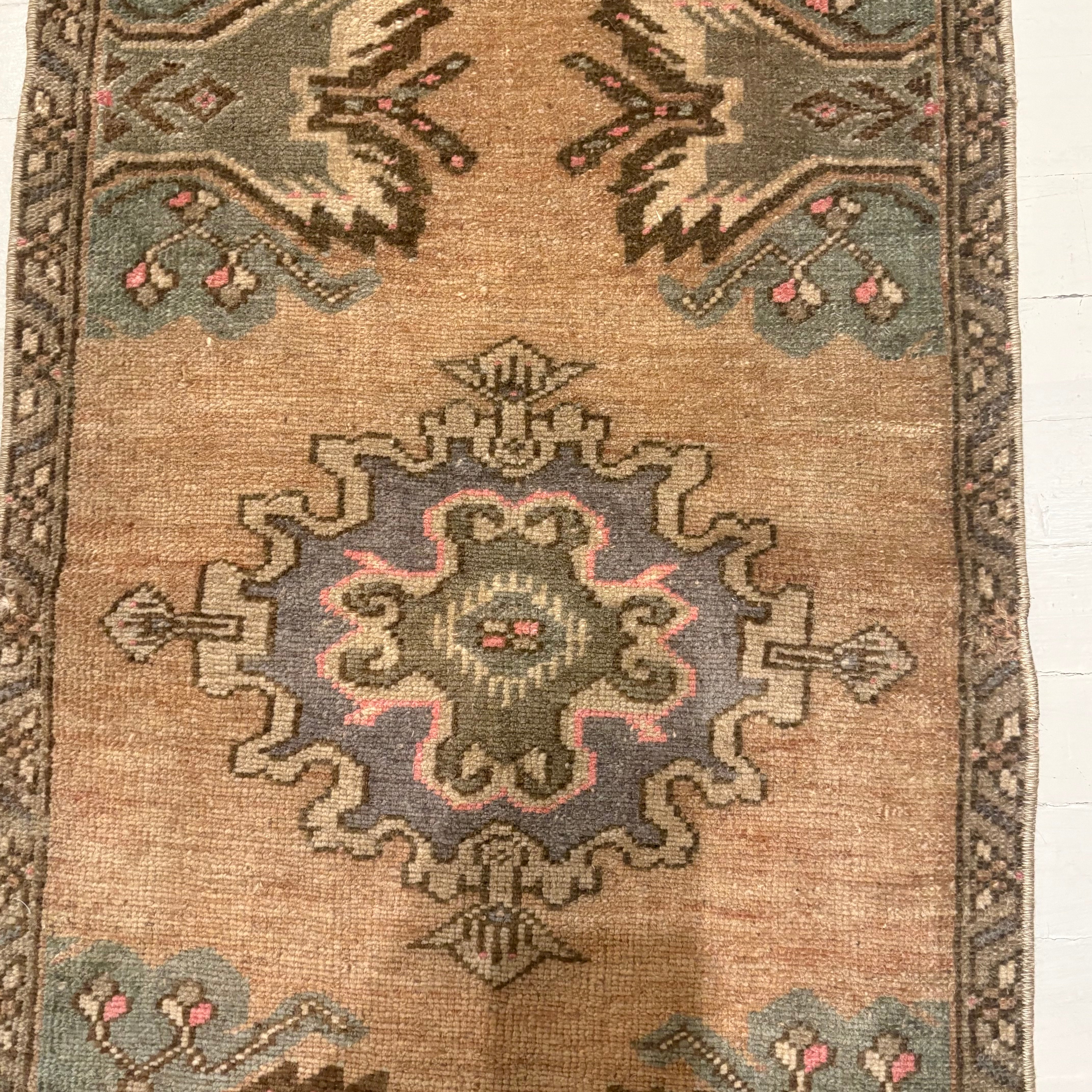 Vintage Brown / Green / Beige Oushak Mini Rug