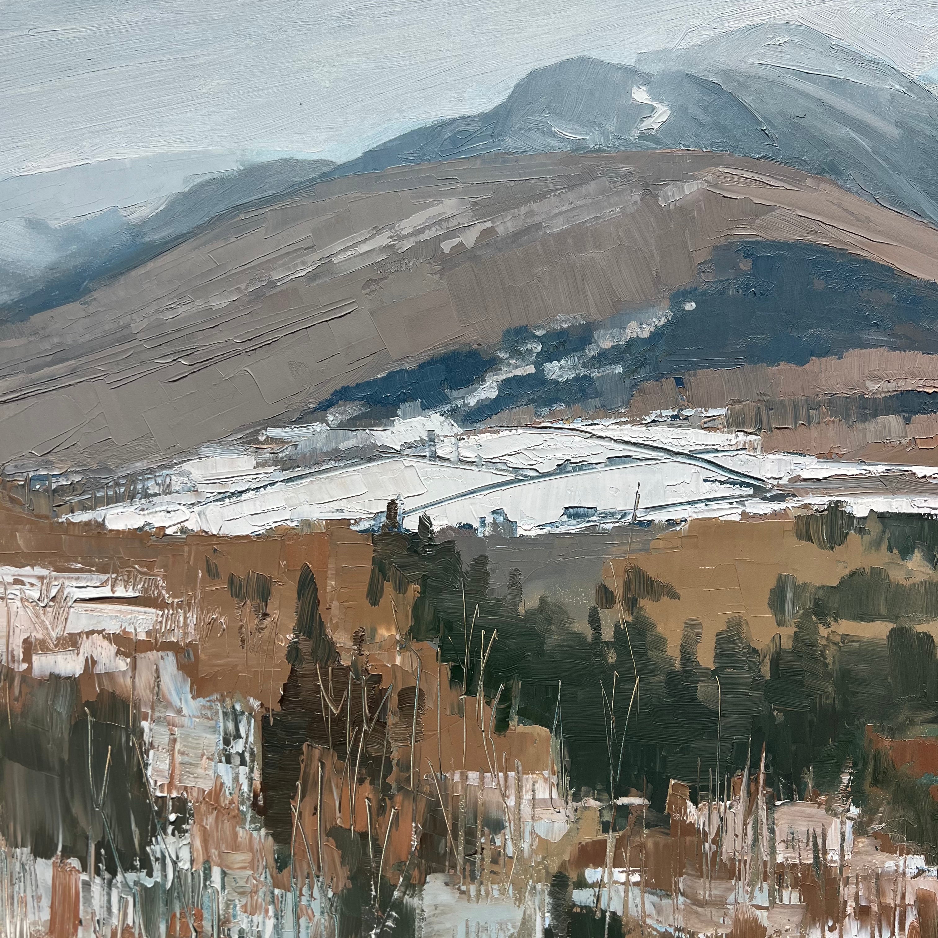 OIL ON BOARD - SNOW IN THE MOUNTAINS
