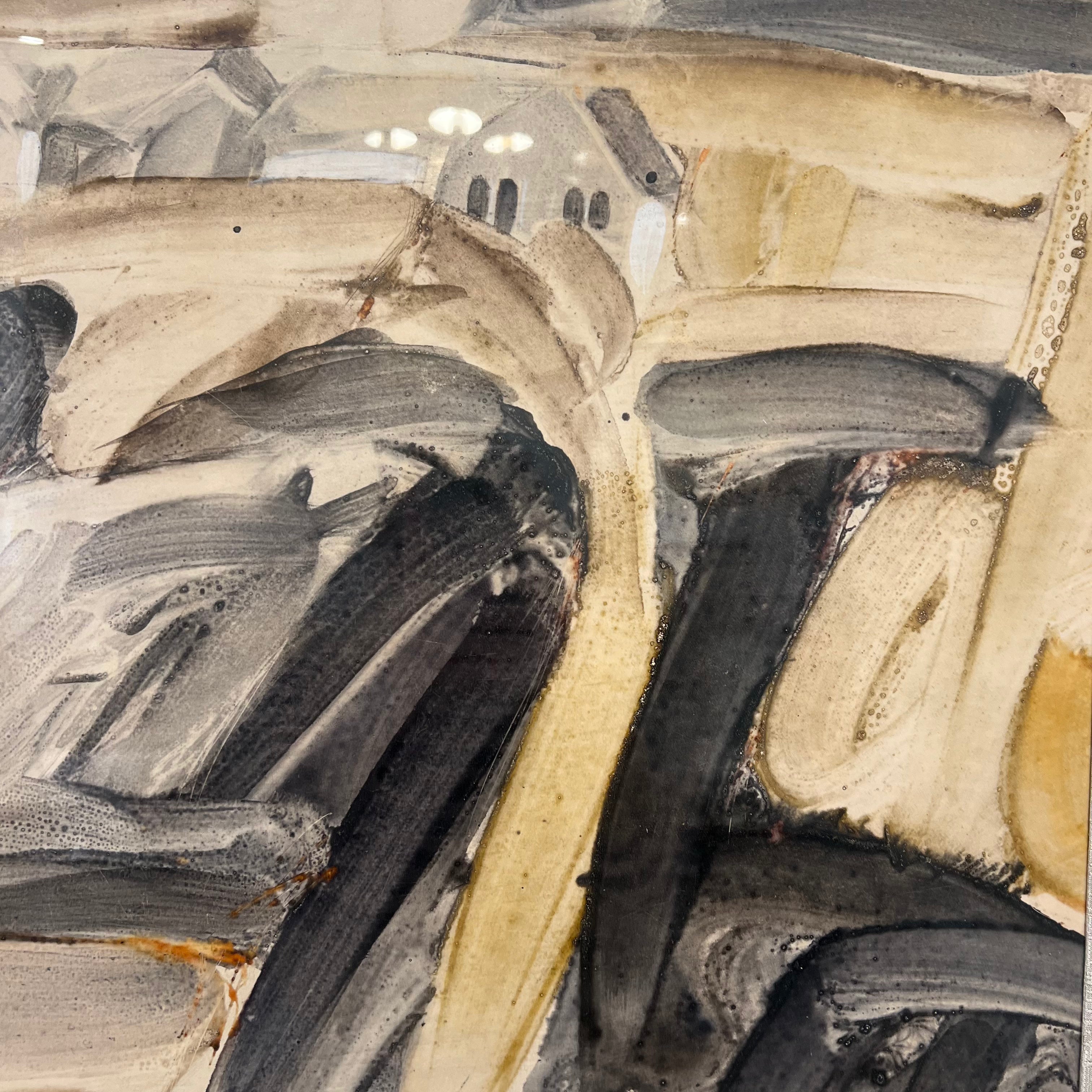 1960's WATERCOLOR & ACRYLIC ABSTRACT LANDSCAPE