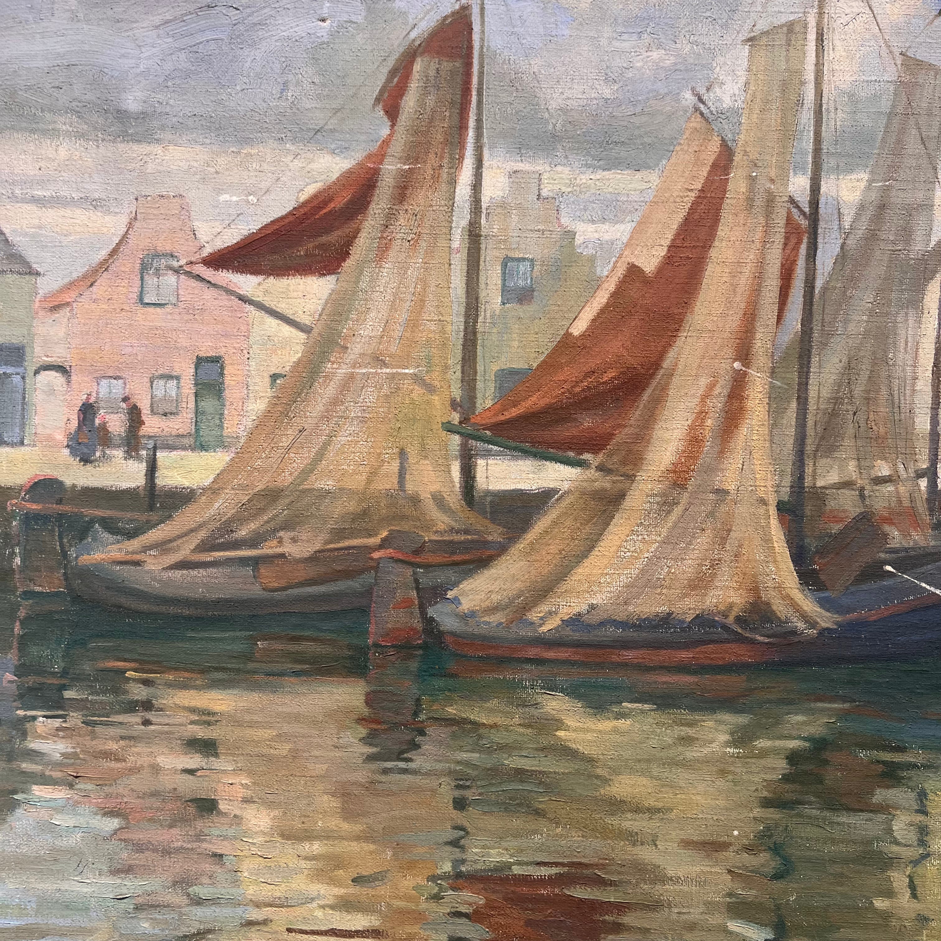 ANTIQUE DUTCH SAIL BOAT OIL PAINTING