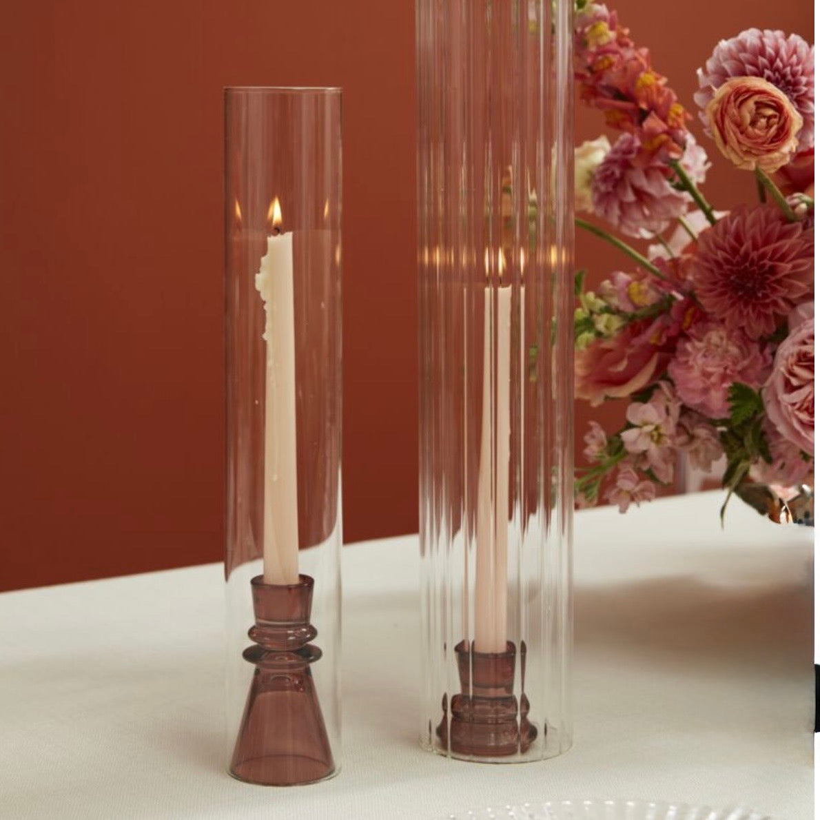 Smokey Brown Glass Sculptural Candlesticks