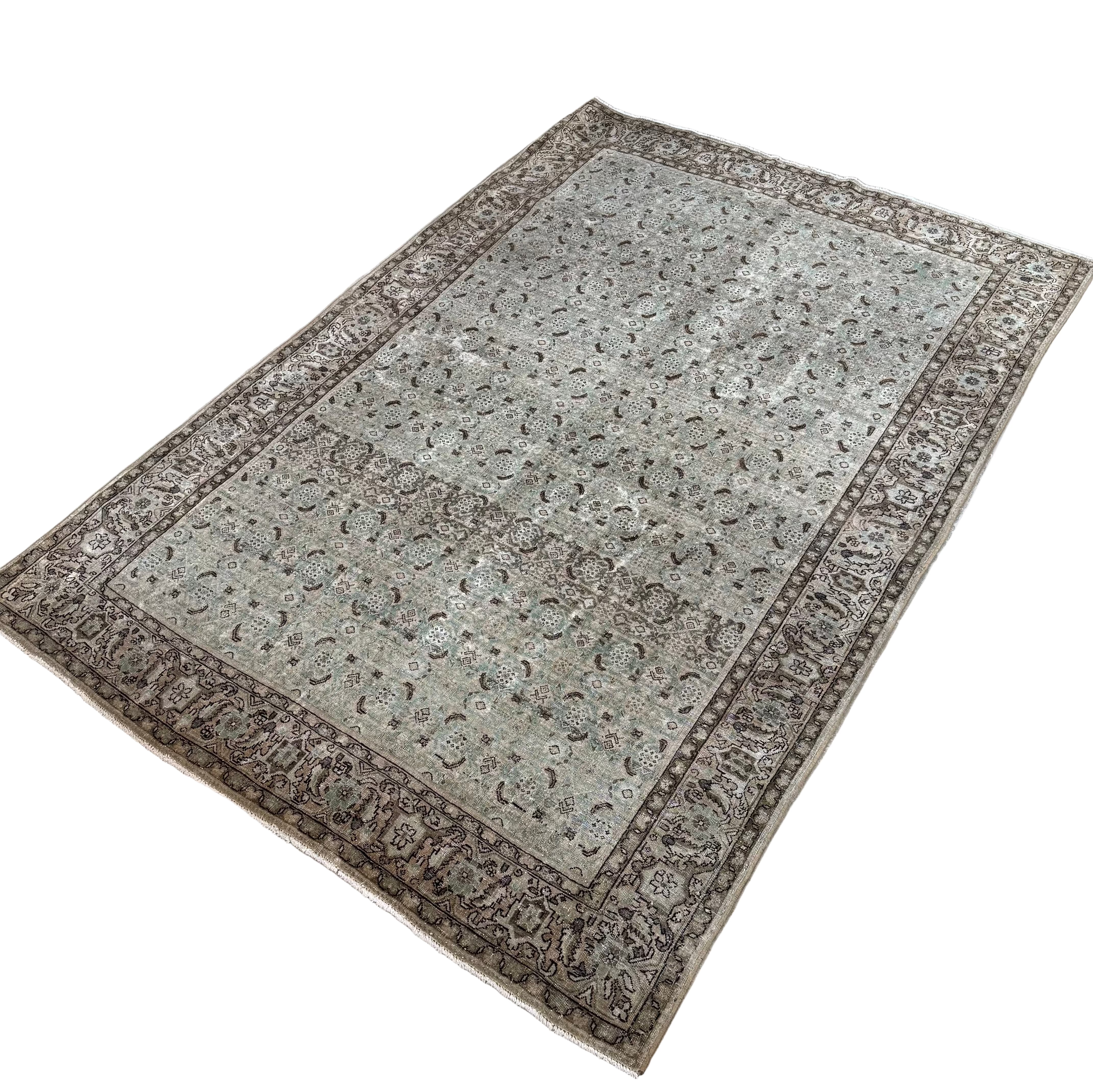 Vintage Light Brown/ Light Green / Brown Oushak Rug