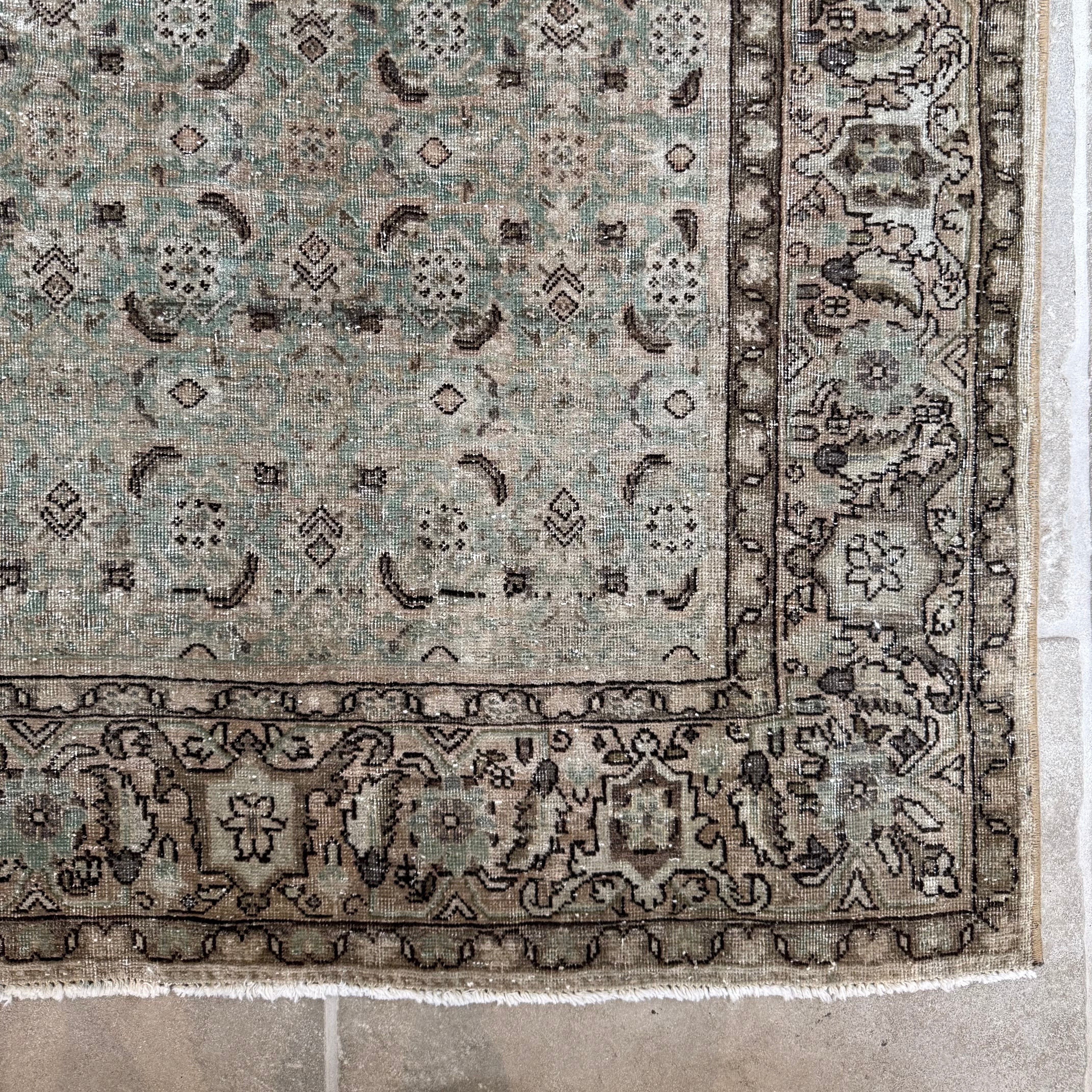 Vintage Light Brown/ Light Green / Brown Oushak Rug