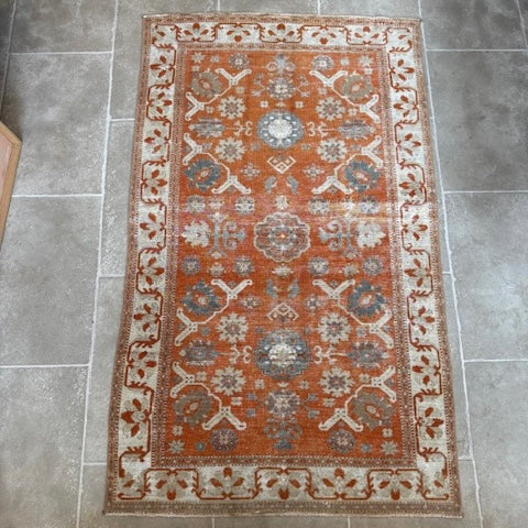 Antique Orange and Blue Oushak Rug
