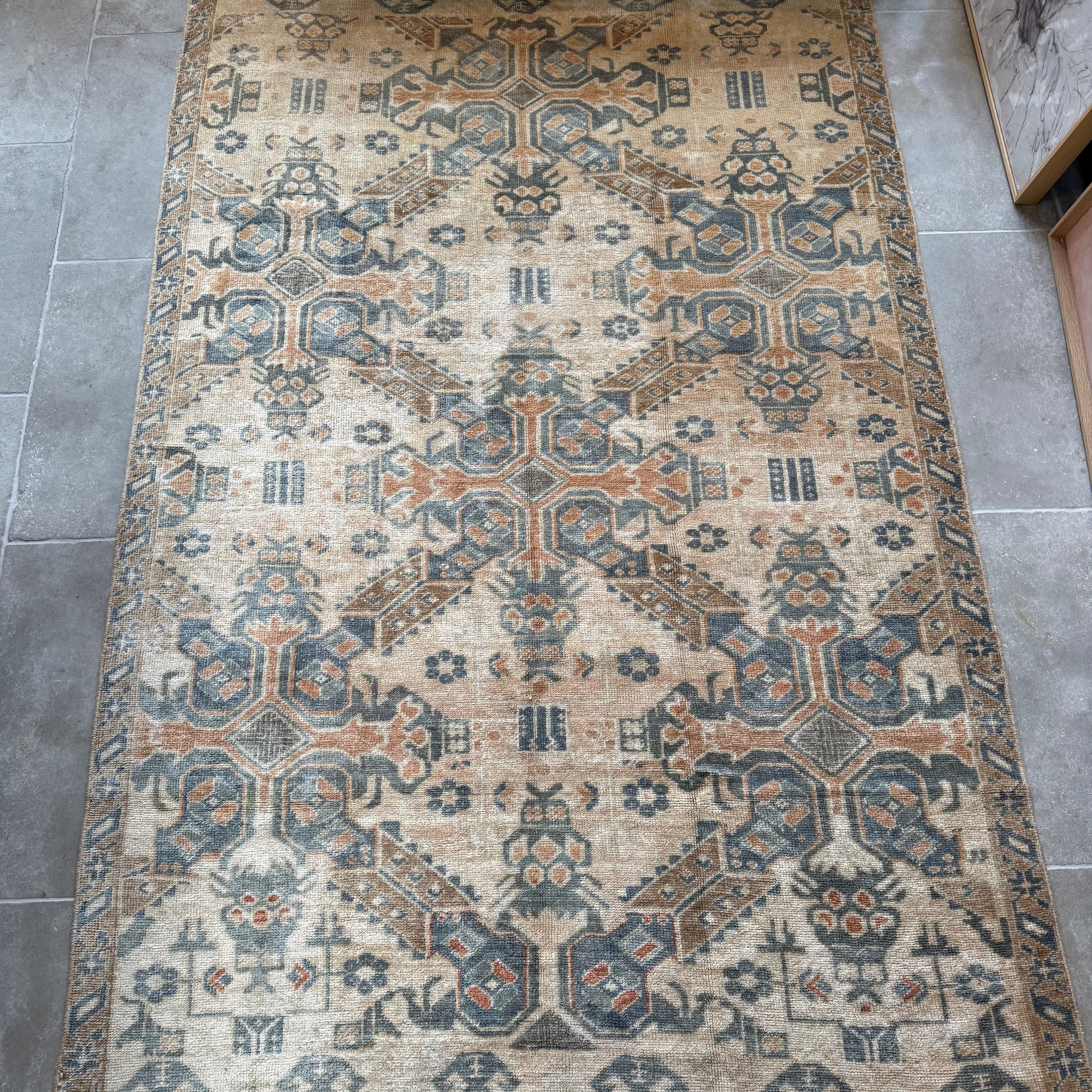 Vintage Beige / Blue / Coral Oushak Rug