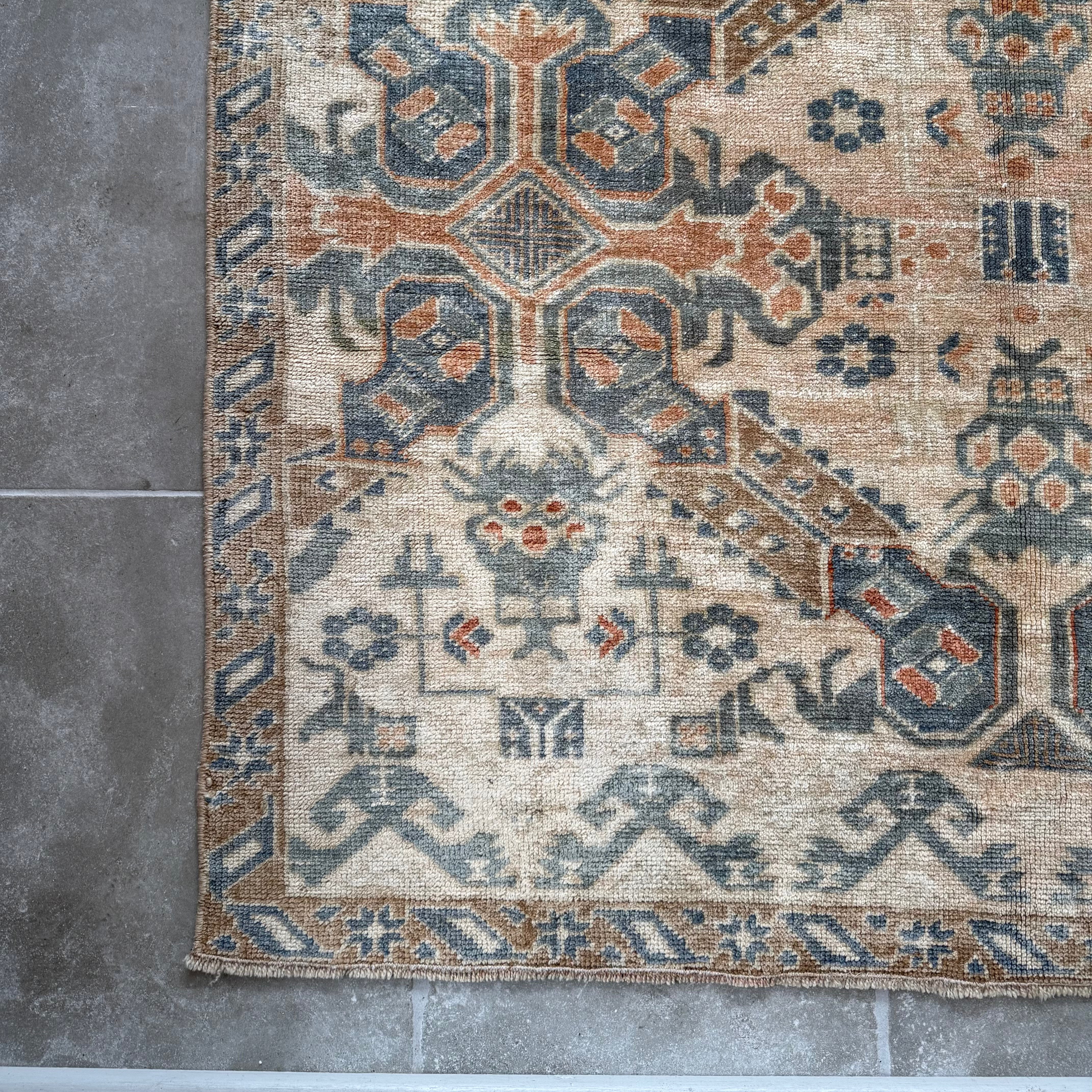 Vintage Beige / Blue / Coral Oushak Rug