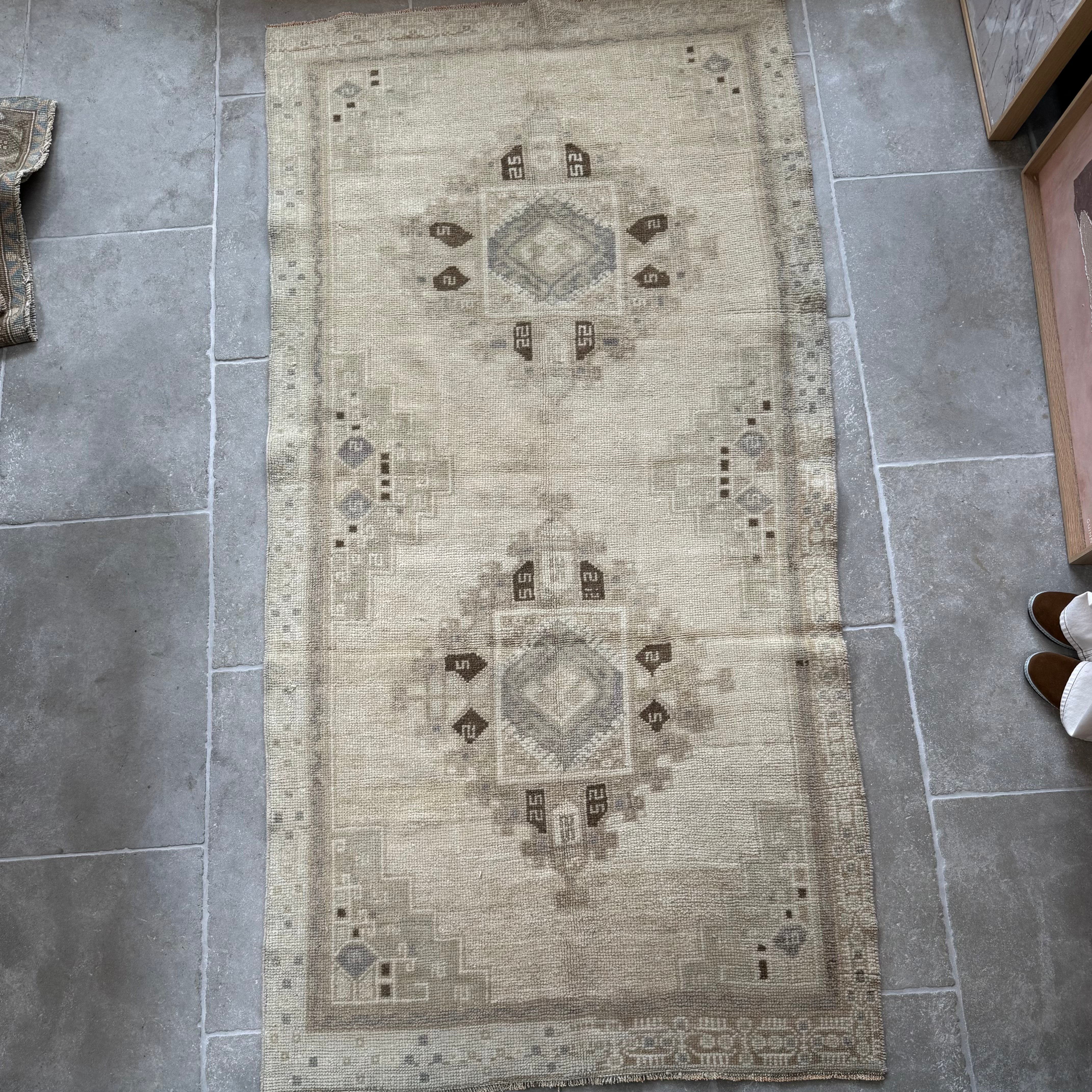 Vintage Light Beige / Grey / Brown Neutrals Oushak Rug