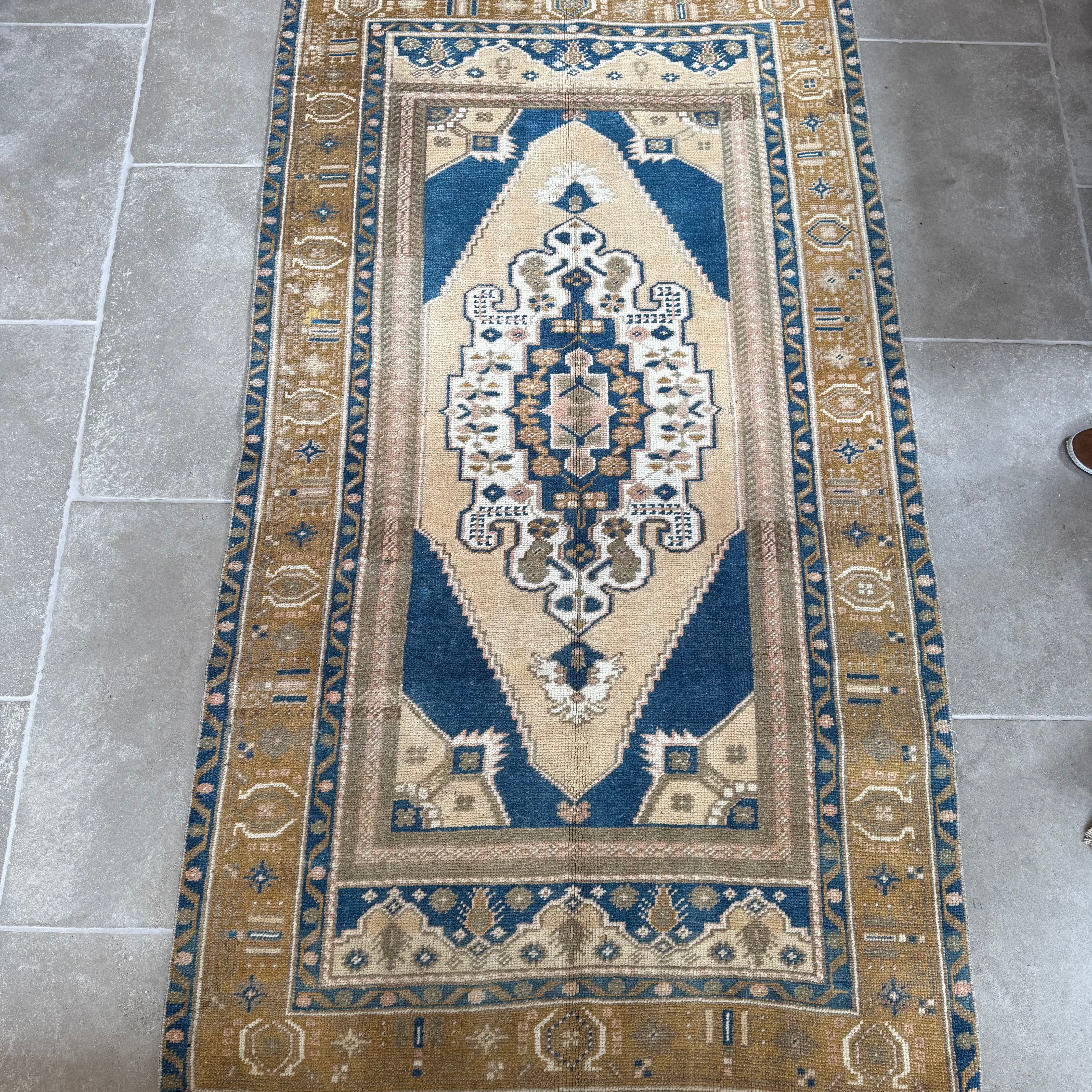 Vintage Blue / Mustard / Beige / Pink Oushak Rug