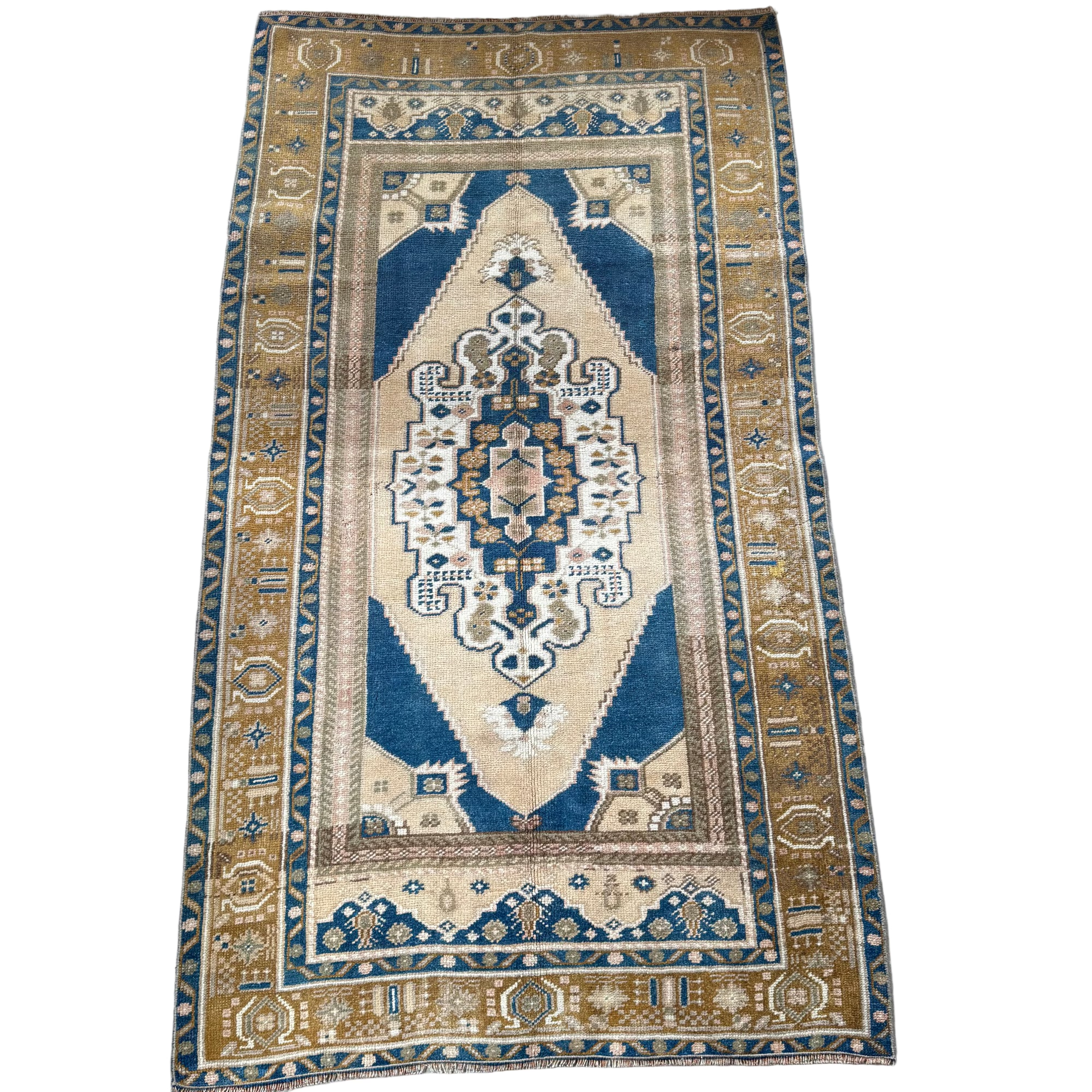 Vintage Blue / Mustard / Beige / Pink Oushak Rug