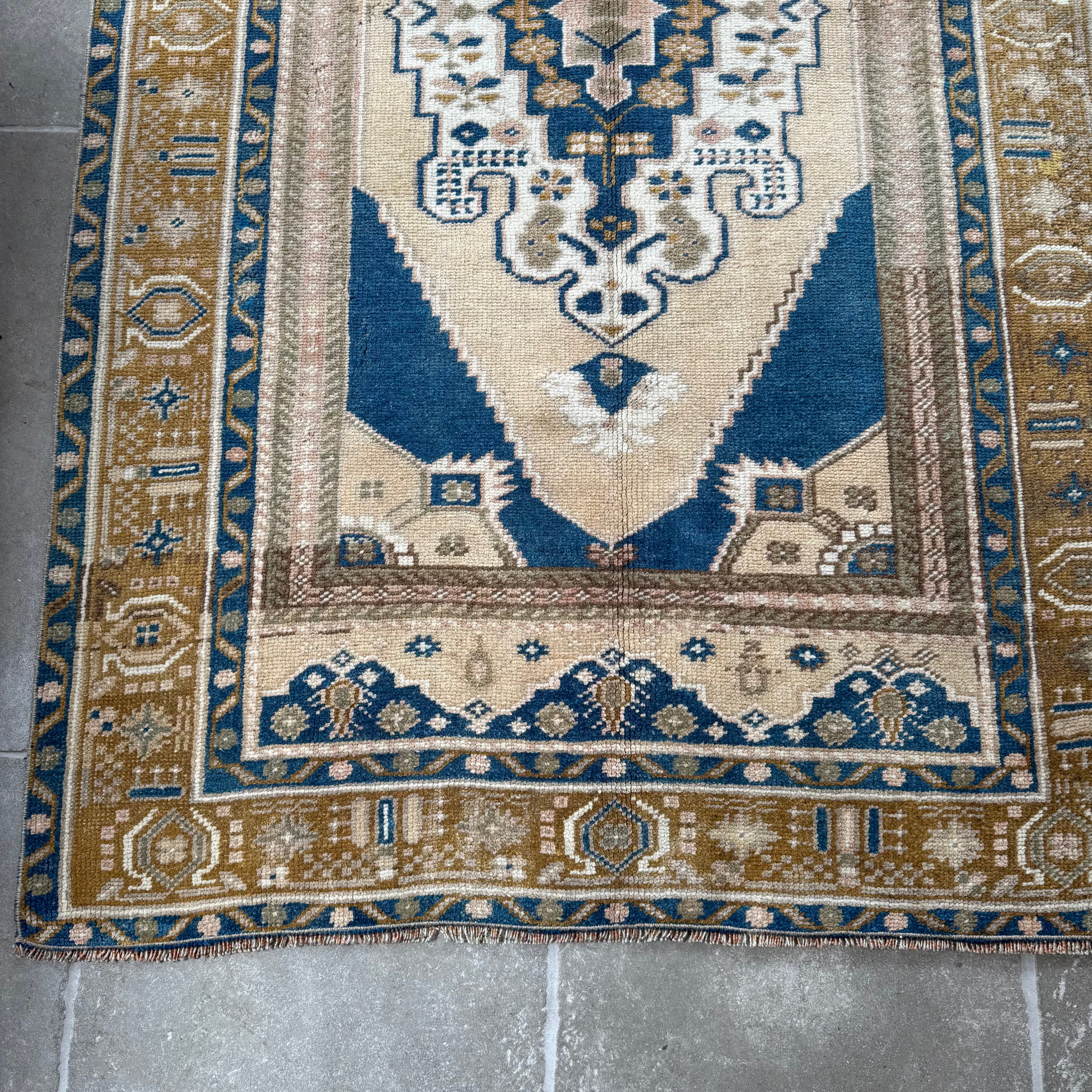 Vintage Blue / Mustard / Beige / Pink Oushak Rug