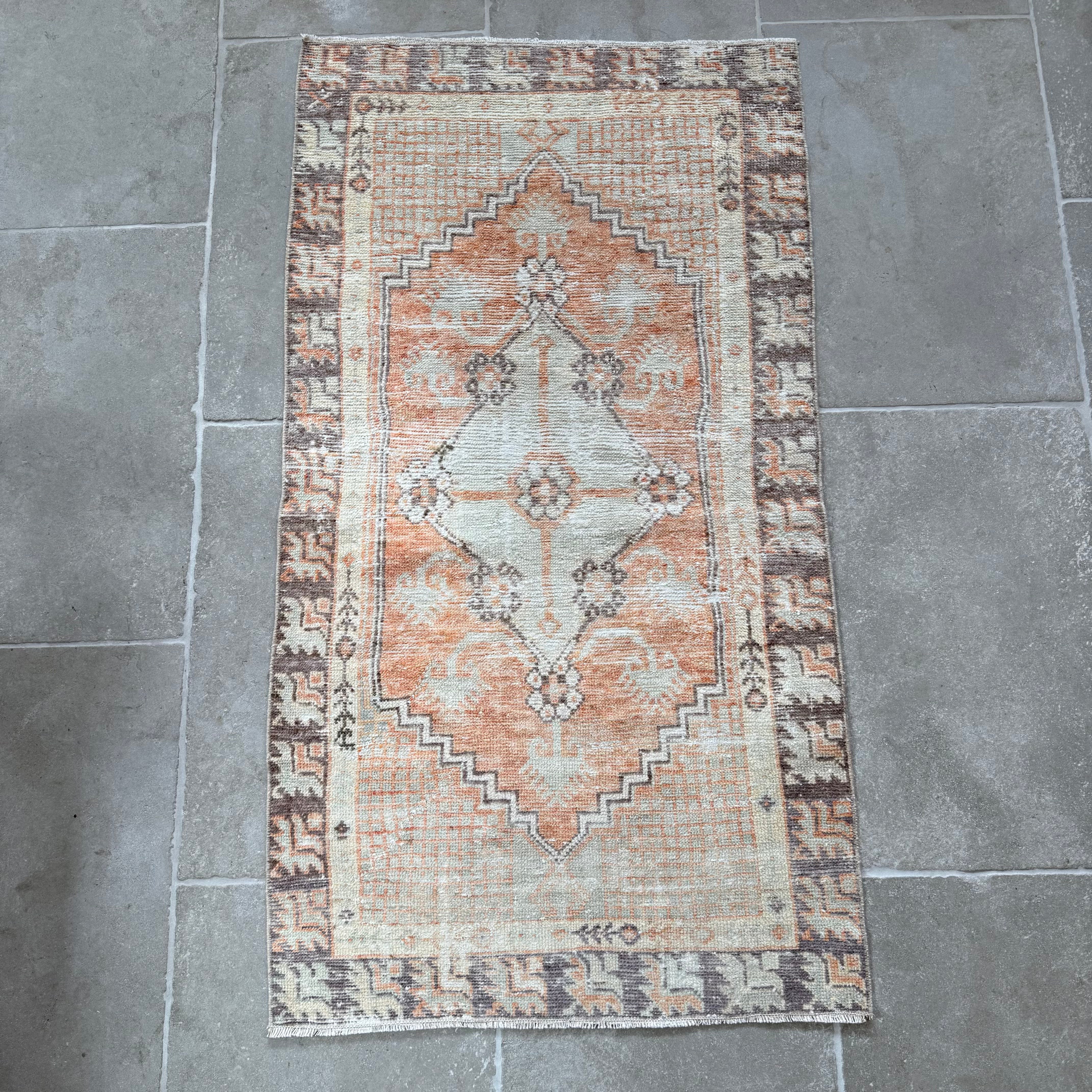 Vintage Orange / Light Blue / Brown Oushak Rug