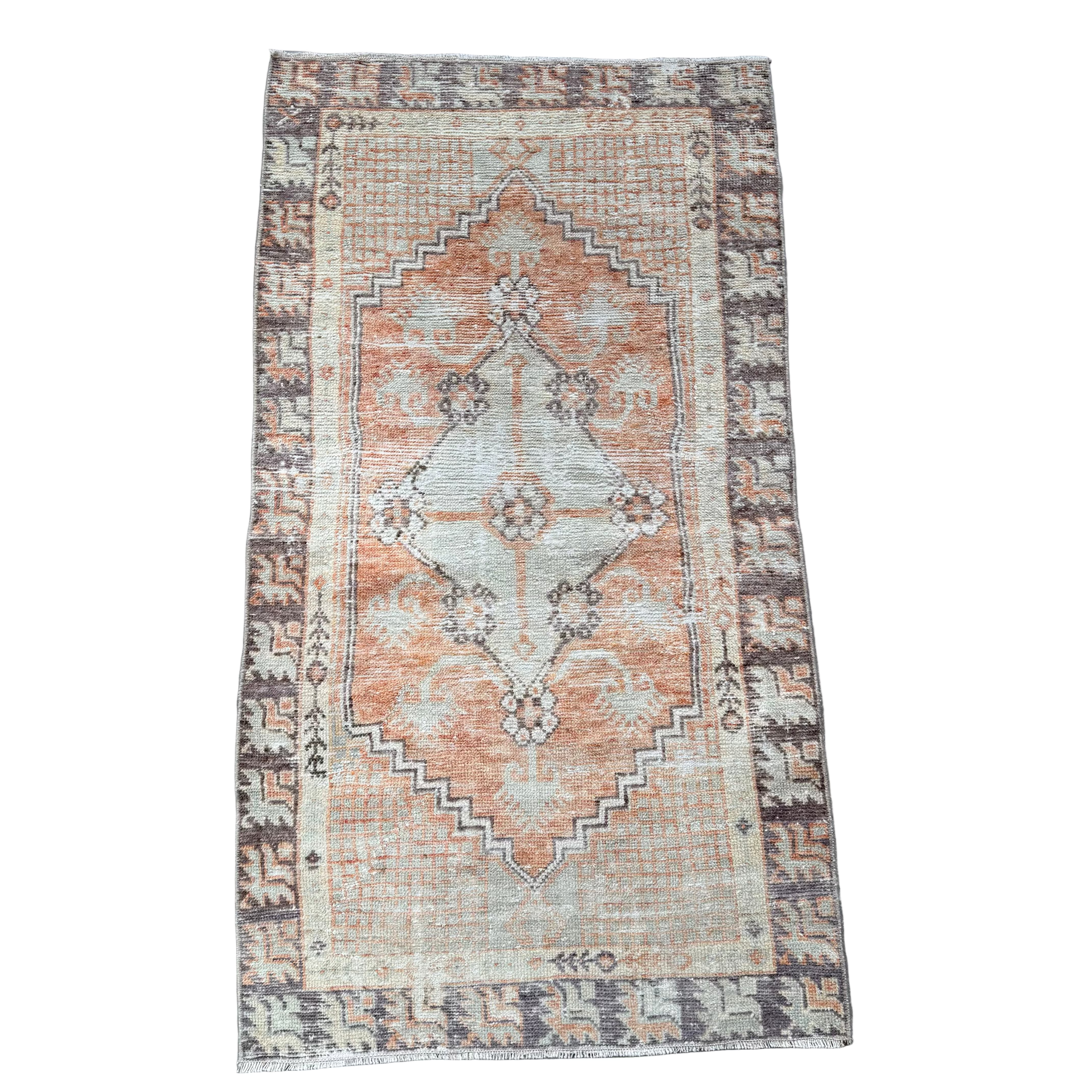 Vintage Orange / Light Blue / Brown Oushak Rug