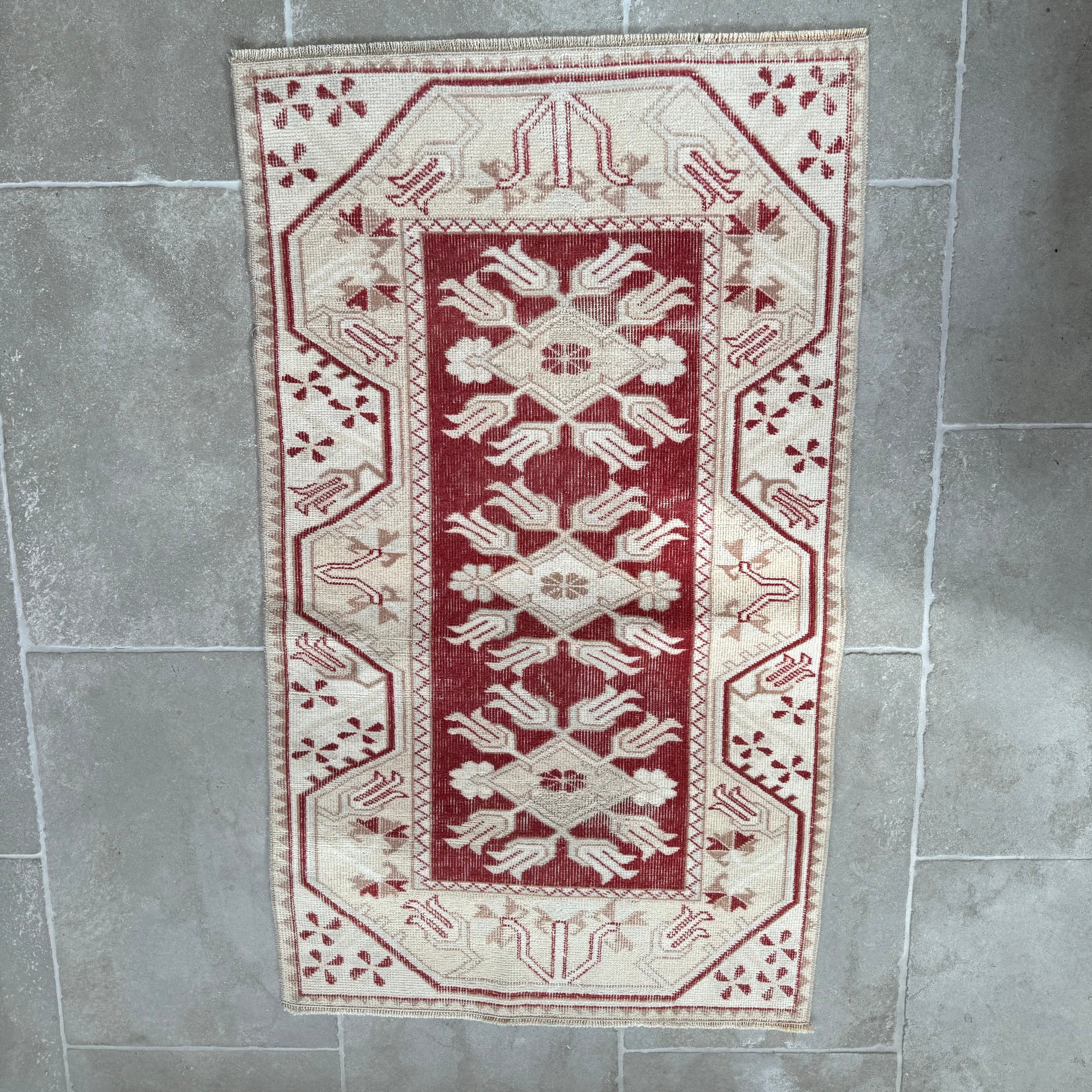 Vintage Beige and Red Oushak Rug