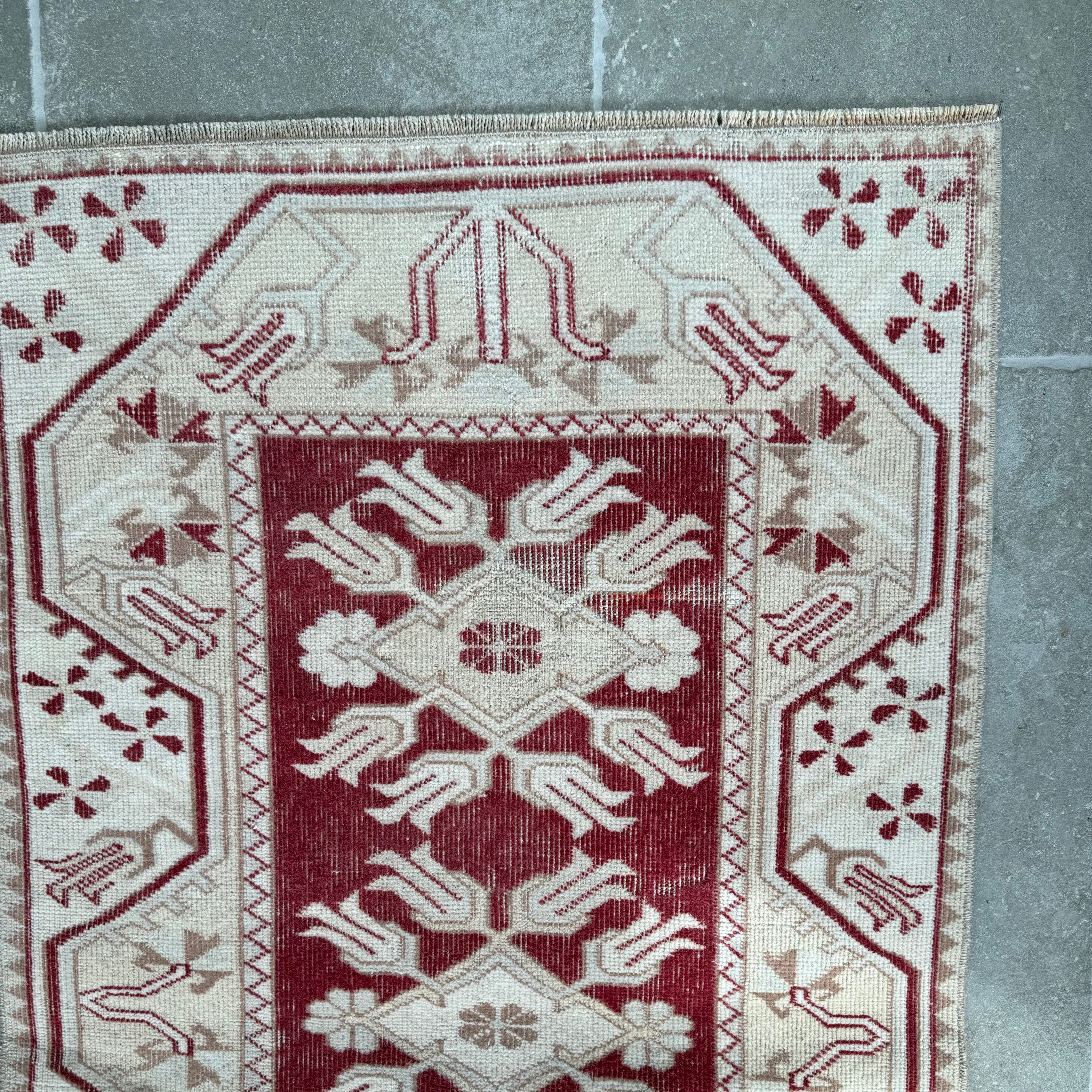 Vintage Beige and Red Oushak Rug