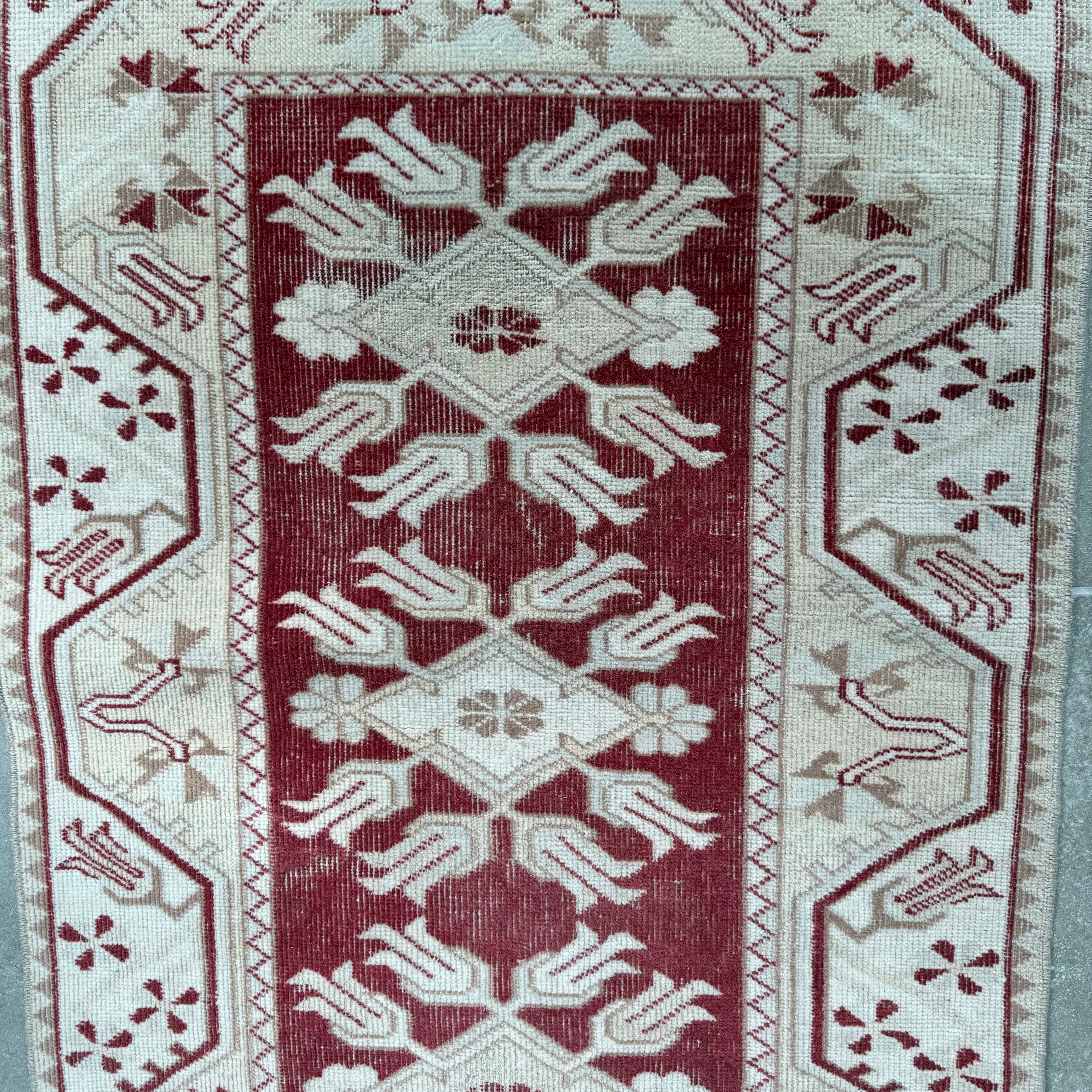 Vintage Beige and Red Oushak Rug