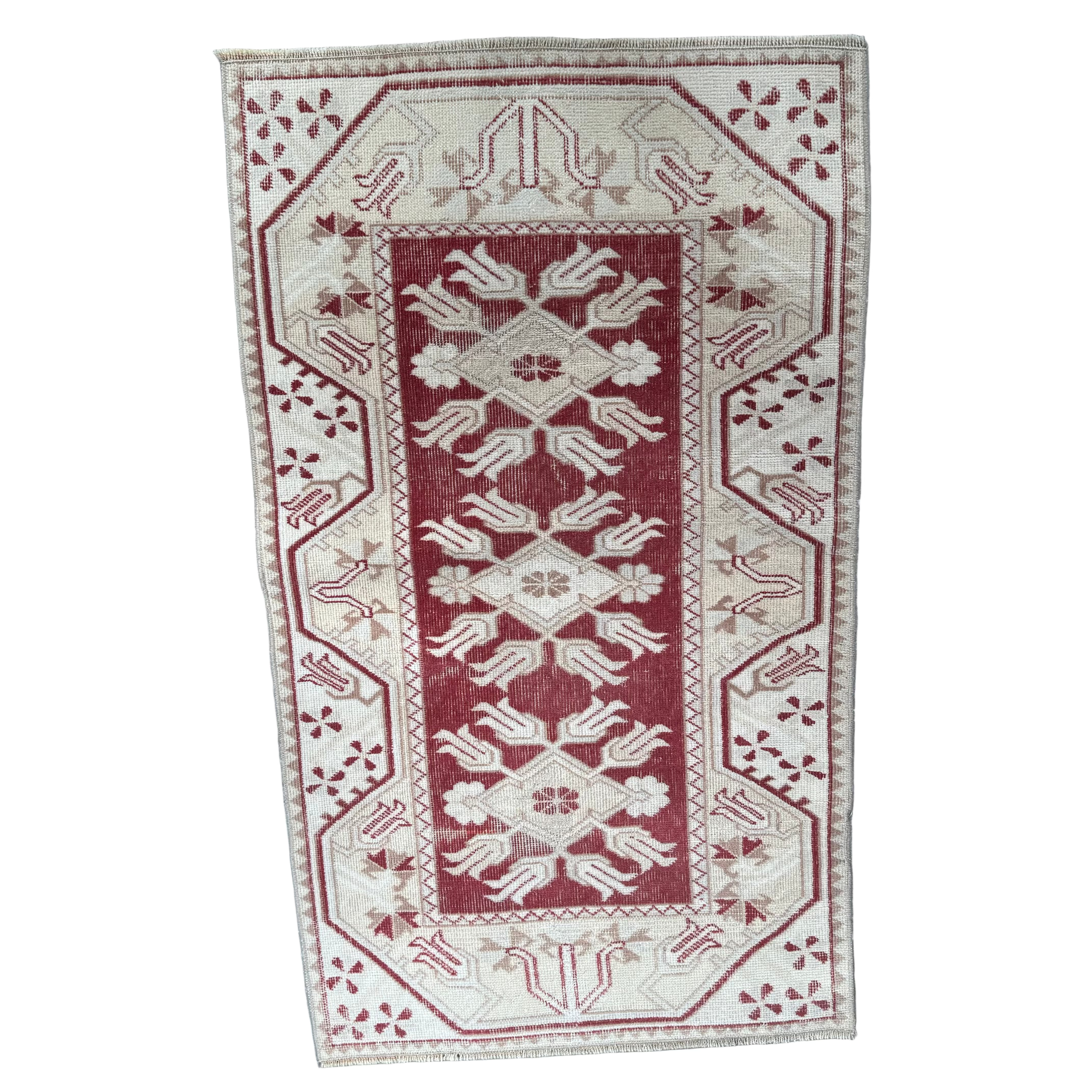 Vintage Beige and Red Oushak Rug