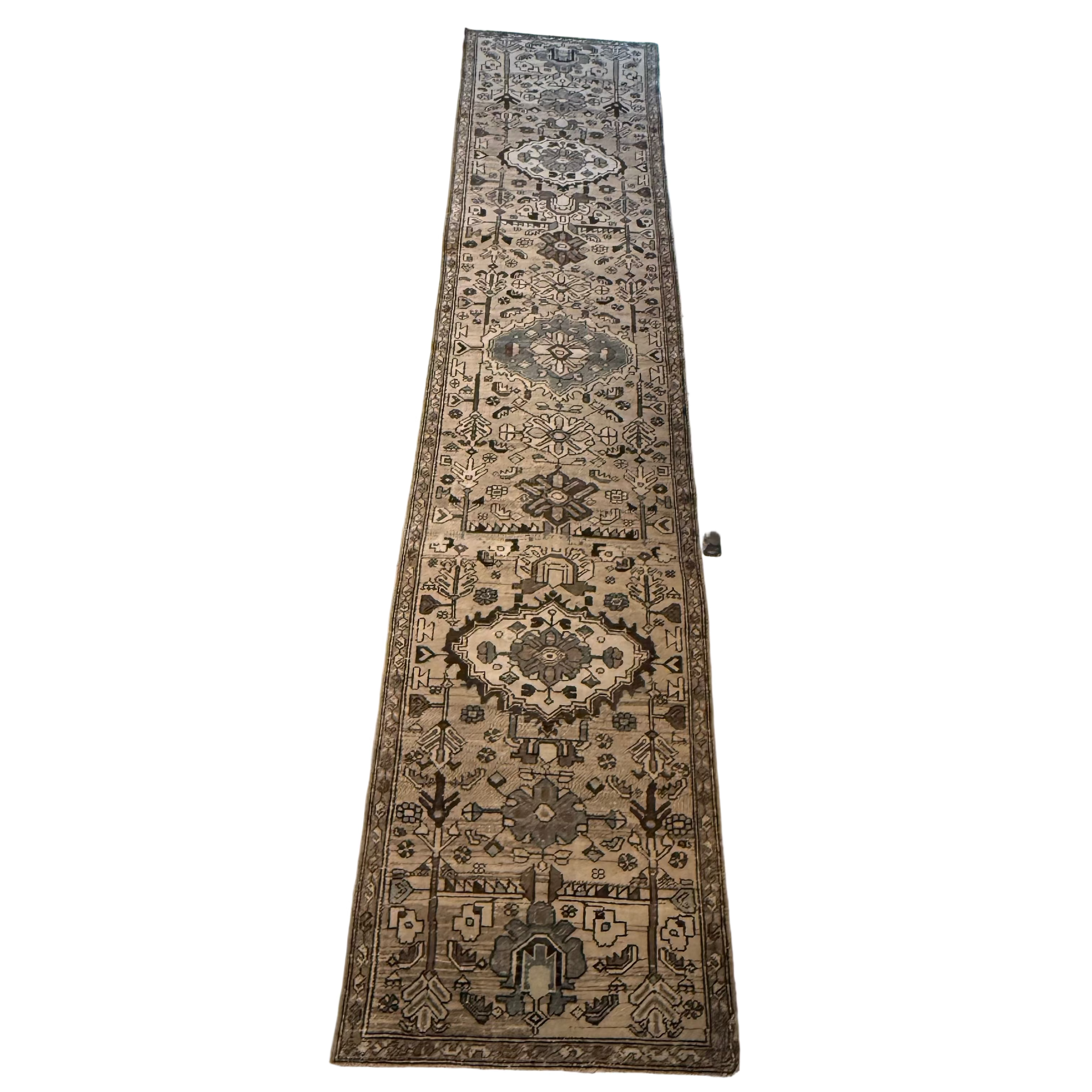 Vintage Beige / Light Brown / Brown / Blue Oushak Runner