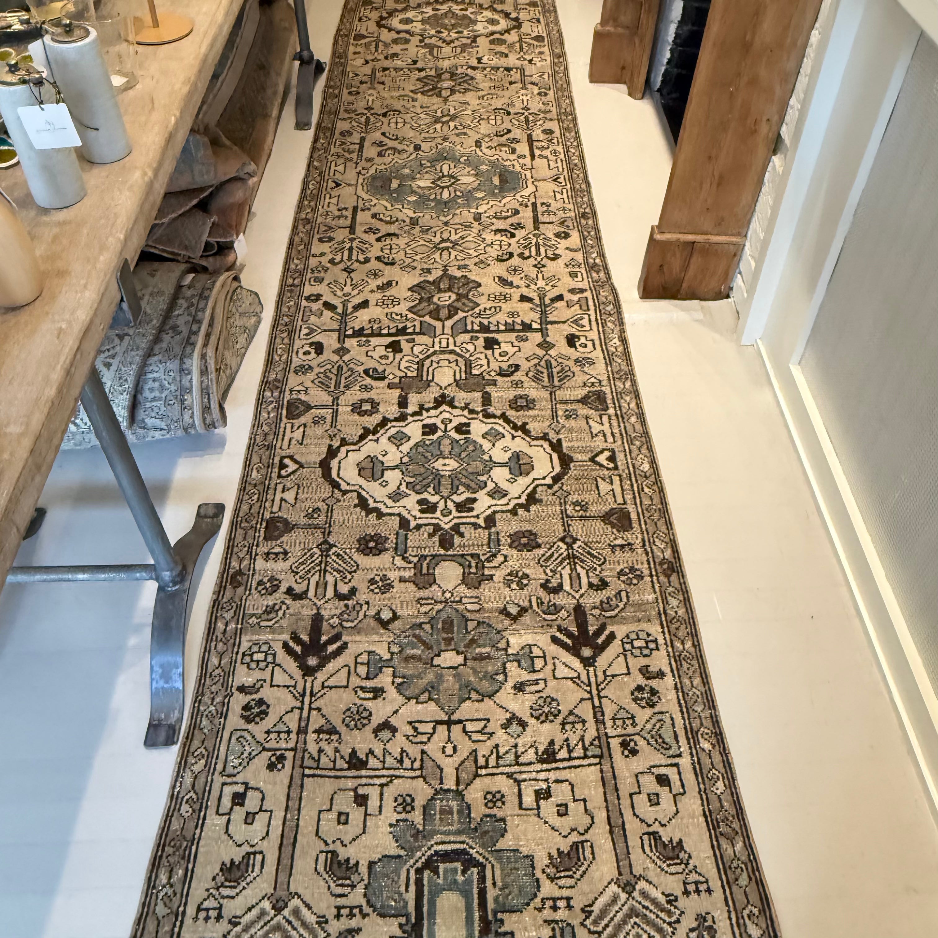 Vintage Beige / Light Brown / Brown / Blue Oushak Runner