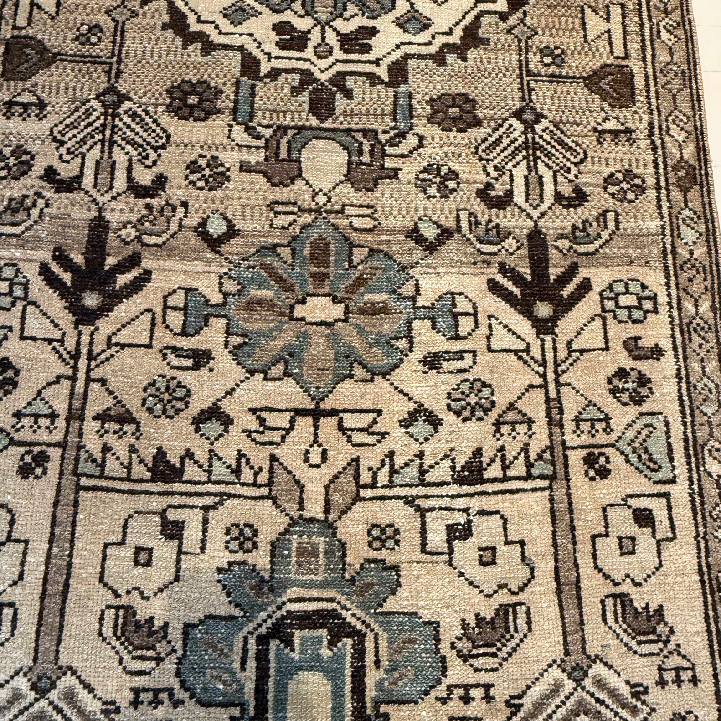 Vintage Beige / Light Brown / Brown / Blue Oushak Runner