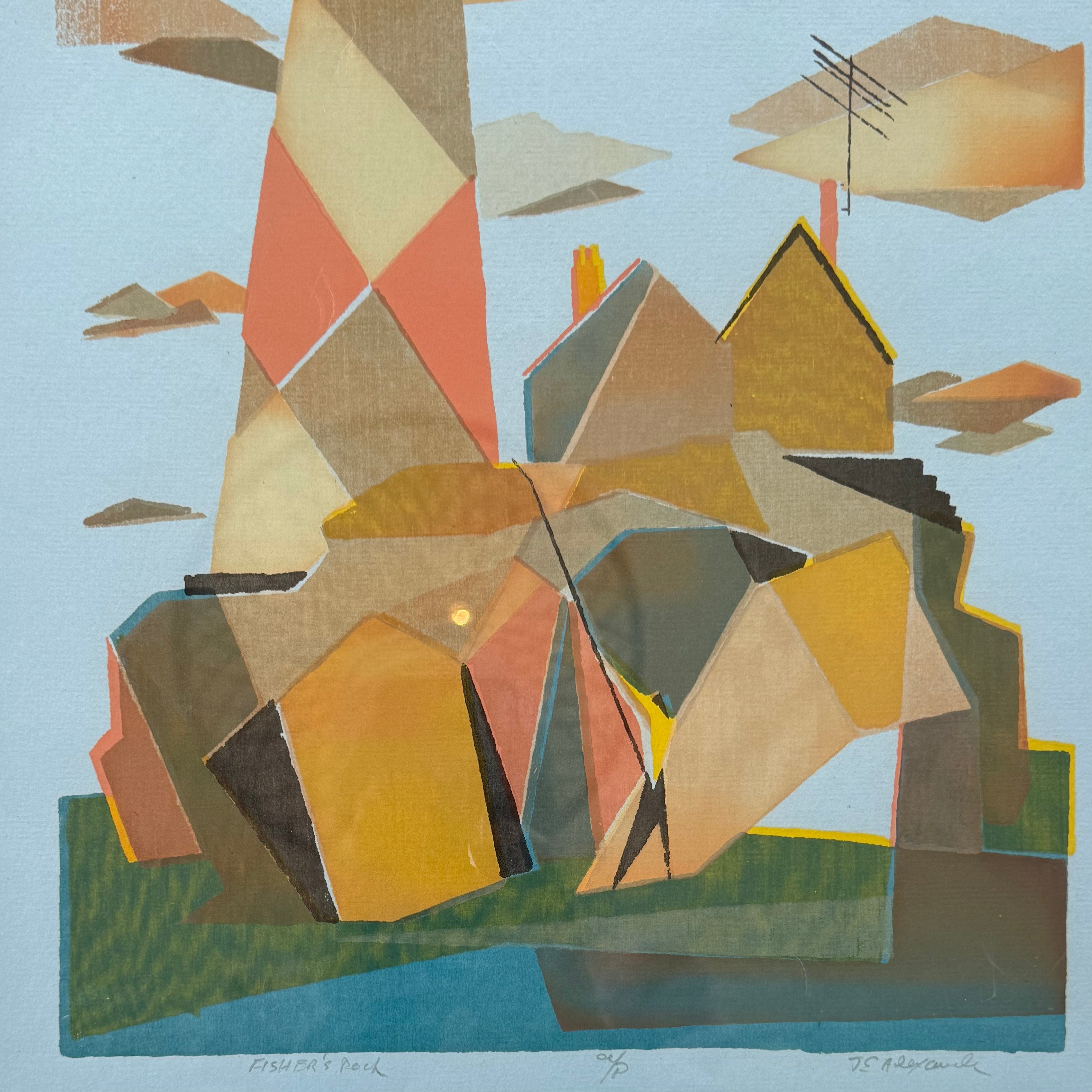 Fisher's Rock Vintage Woodblock