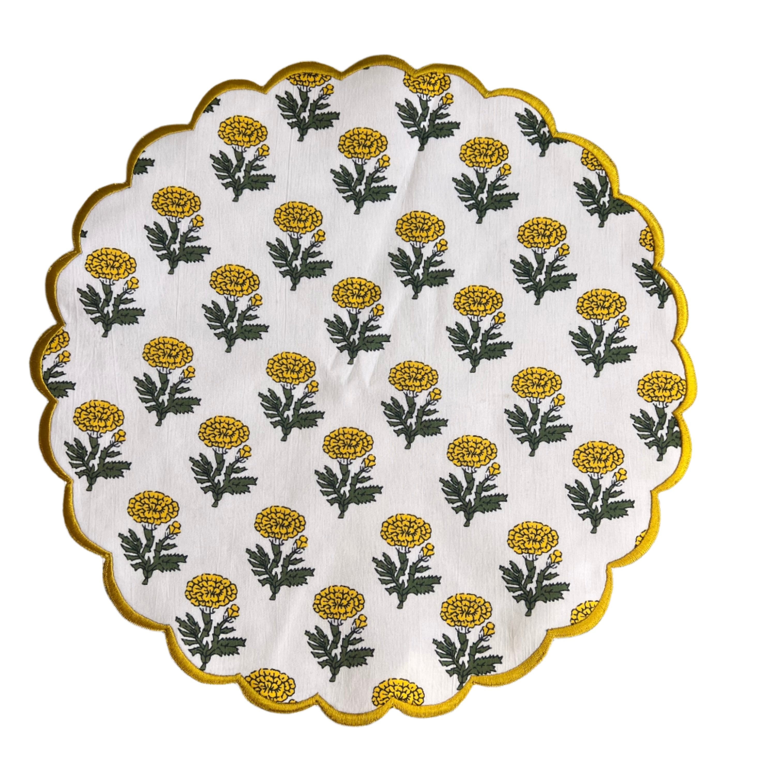 Yellow & Green Floral Scallop Placemat