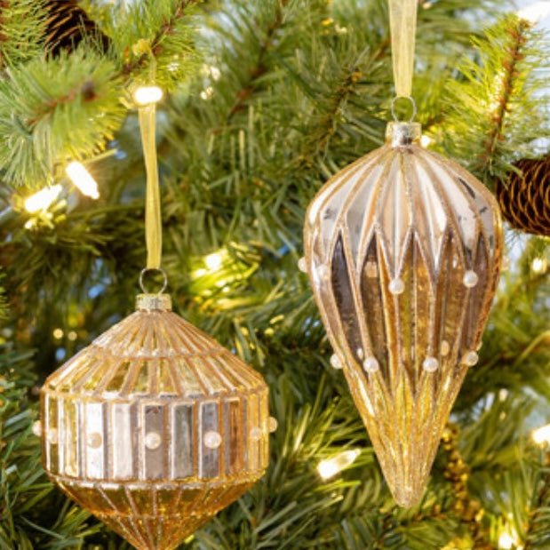 Pleated Pearl Embellished Glass Finial Ornament