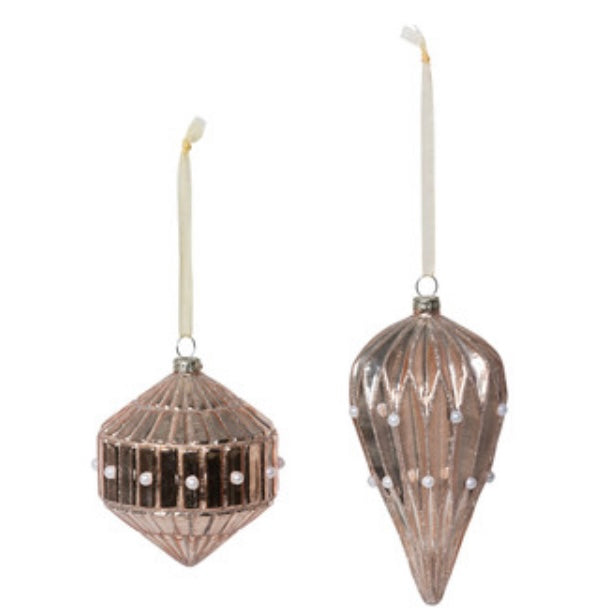 Pleated Pearl Embellished Glass Finial Ornament