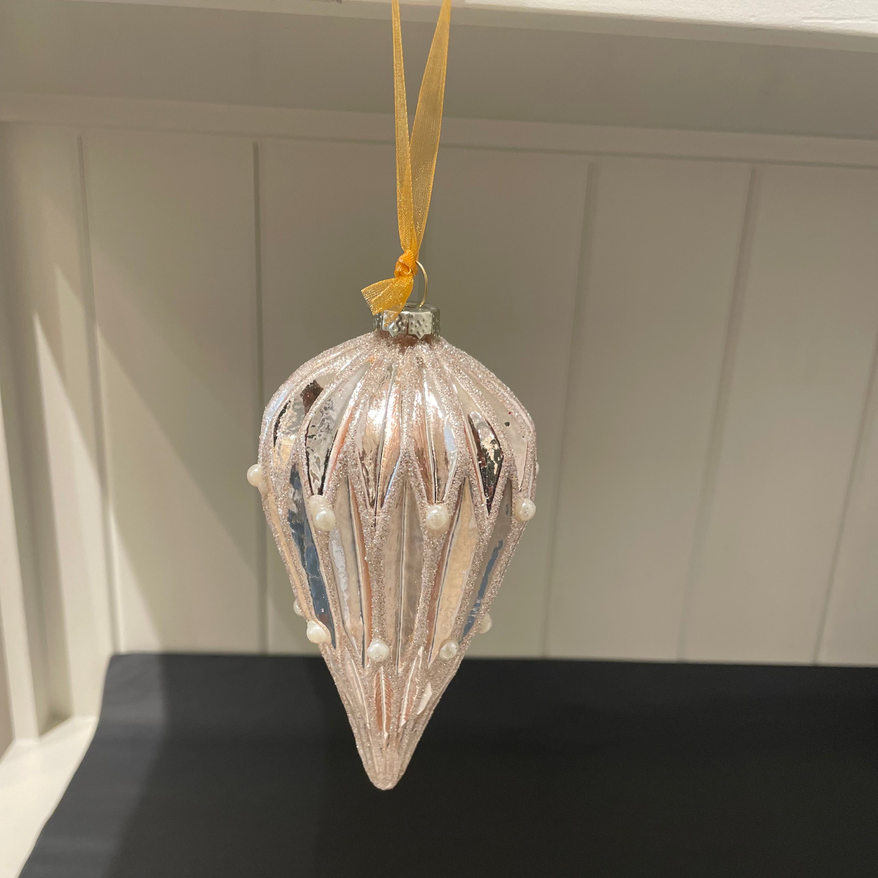 Pleated Pearl Embellished Glass Finial Ornament