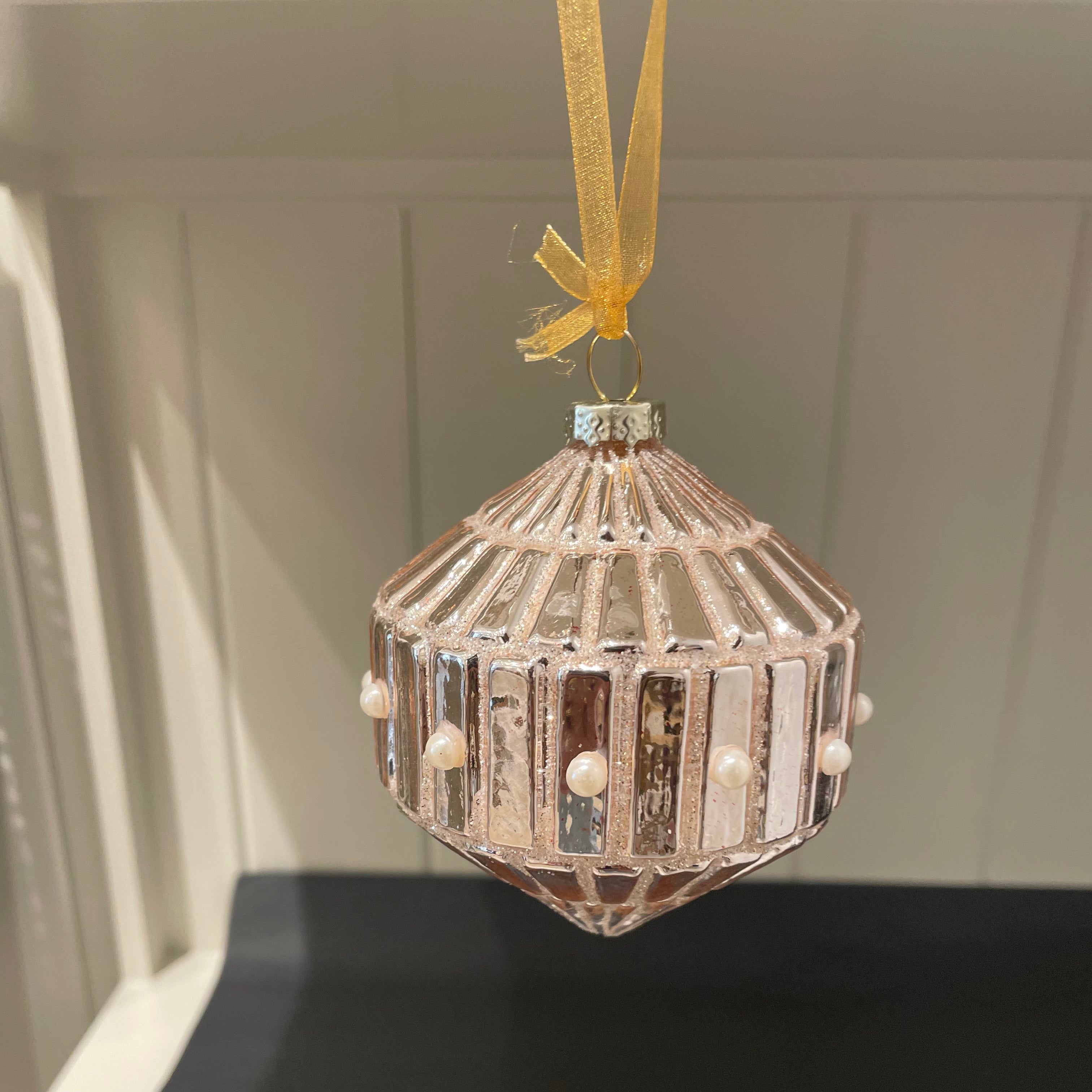 Pleated Pearl Embellished Glass Finial Ornament