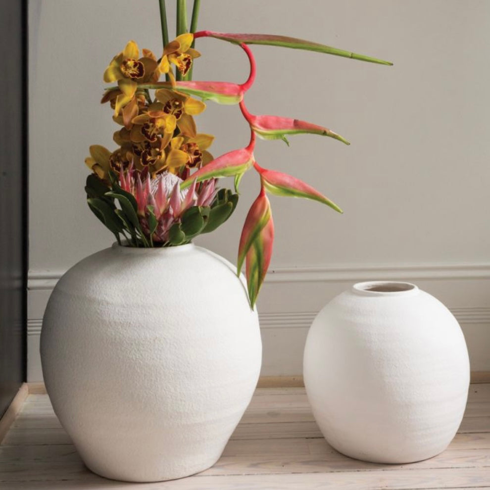 White Round Cement Vase