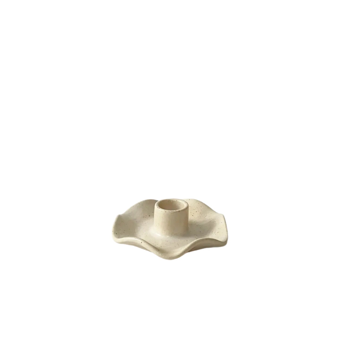 Handmade Ceramic Ruffle Taper Candle Holders - Freckled White