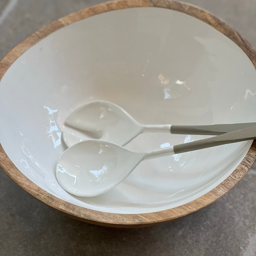 Extra Large Mango Wood & White Enamel Bowl