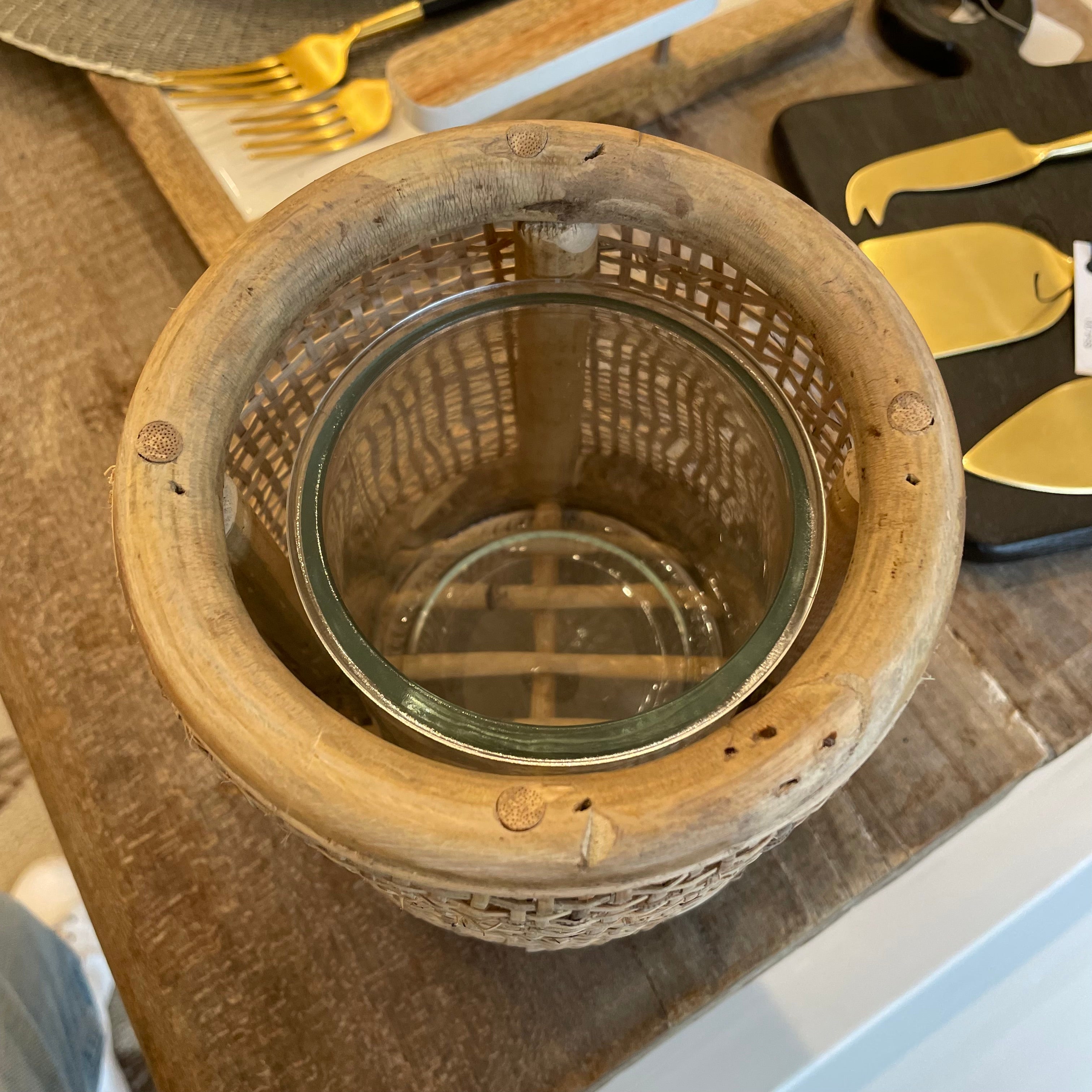 Rattan and Glass Hurricane