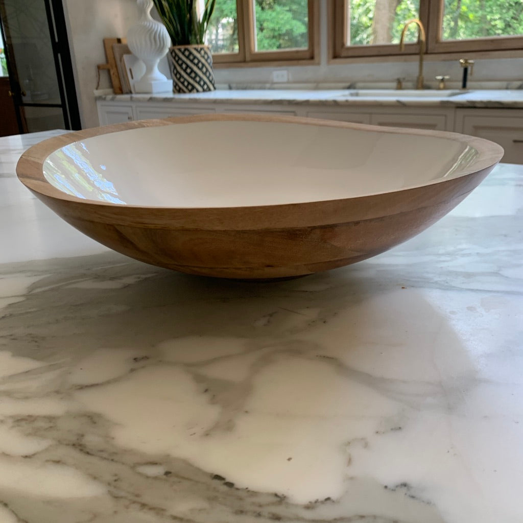 Extra Large Mango Wood & White Enamel Bowl